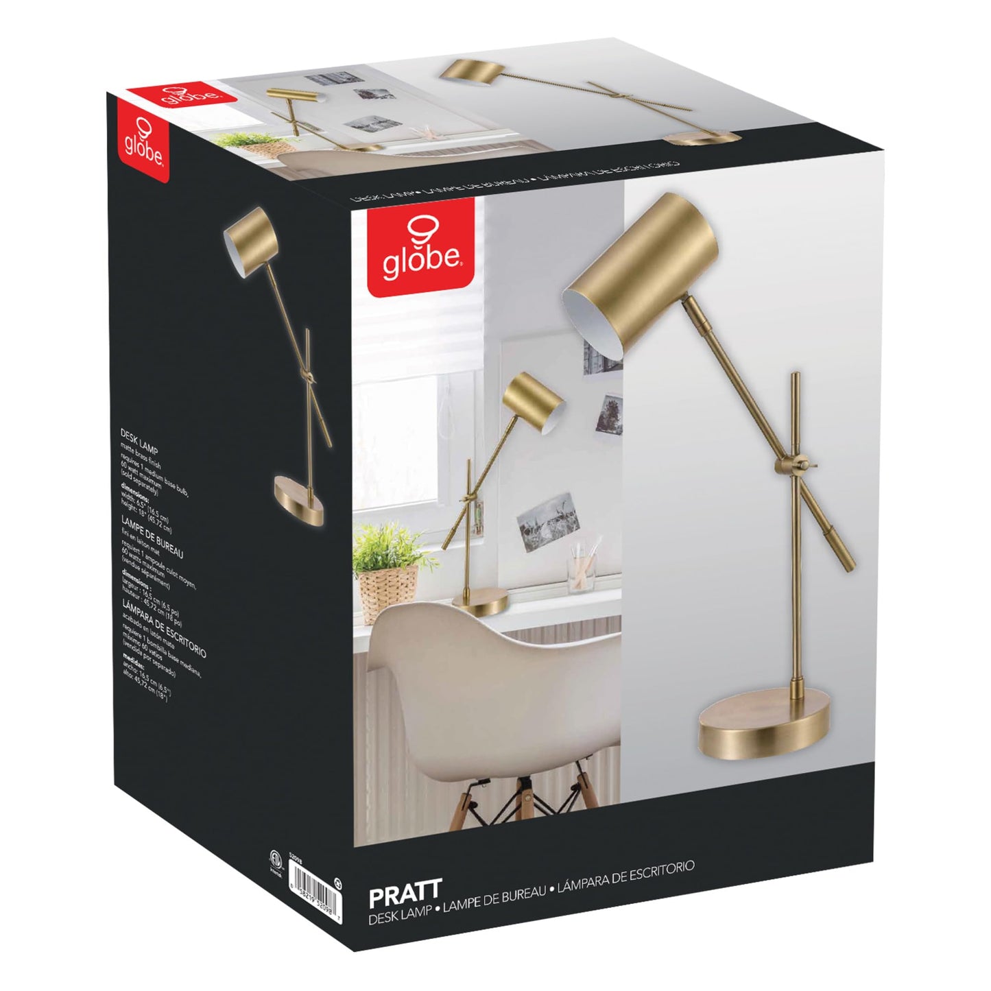 Globe Electric x Novogratz 52887 18" Desk Lamp, Matte Brass Finish, Adjustable Height N25