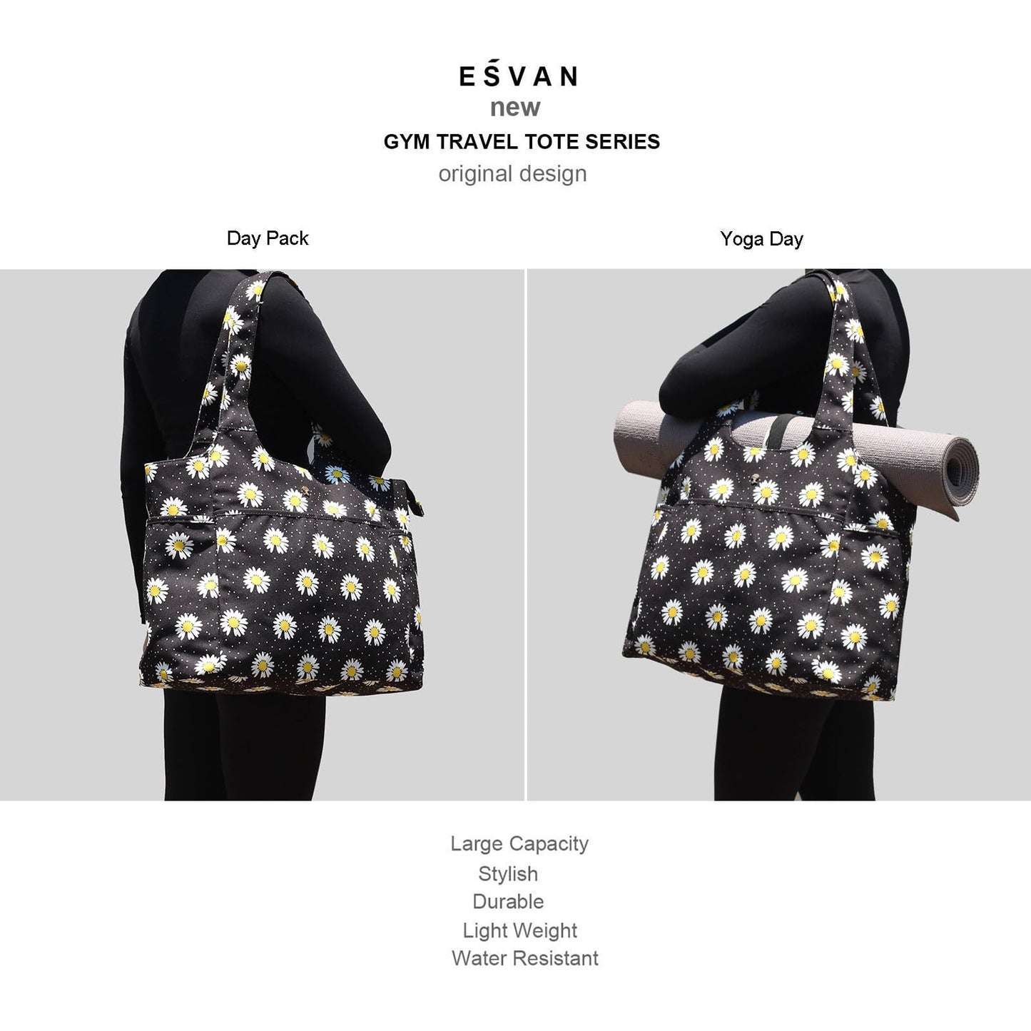 ESVAN Yoga Tote Bag Mat bag Women Shoulder Bags Carryall Tote for Travel Office Workout Gym Nurse Beach BST326H
