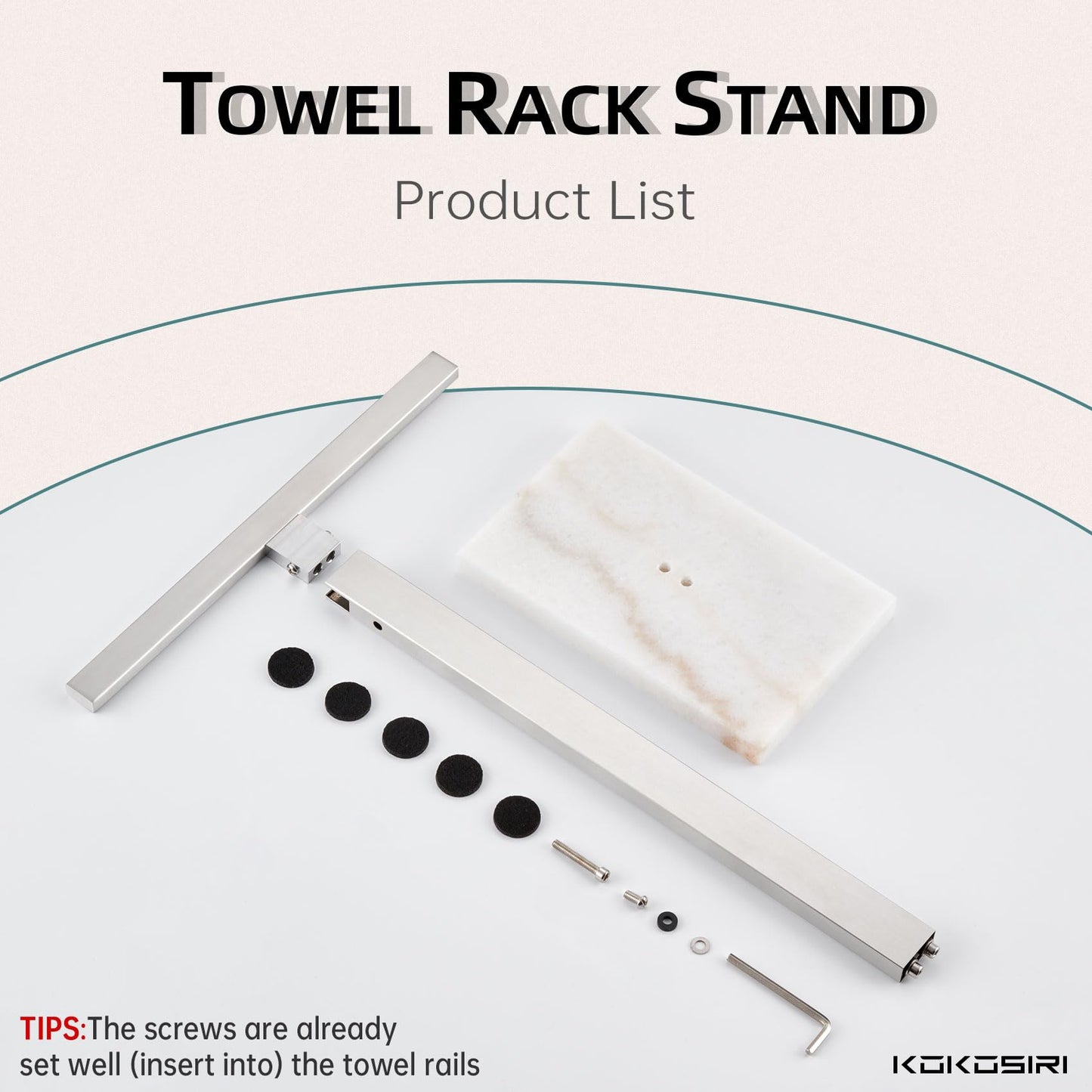 KOKOSIRI Hand Towel Holder Black Stand Towel Rack with Marble Base for Bathroom Kitchen Vanity Countertop, Stainless Steel 15.7'' Height THS0002-SM-BK BST202