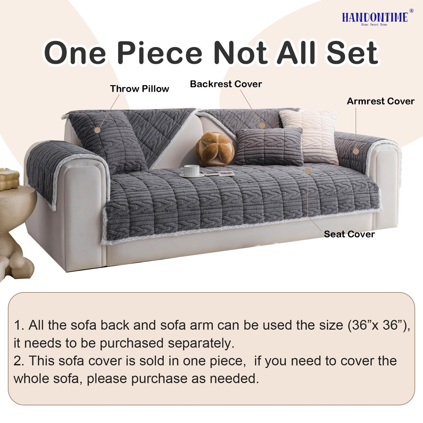 HANDONTIME Fuzzy Dog Couch Cover Washable, Pet-Friendly Sofa Covers Non-Slip Geometric Jacquard Pet Protector Furniture Cover for 3 Cushion Sofa Cozy Fuzzy Dog Mat for Couch (Grey, 35.4" x 70.9") BST202