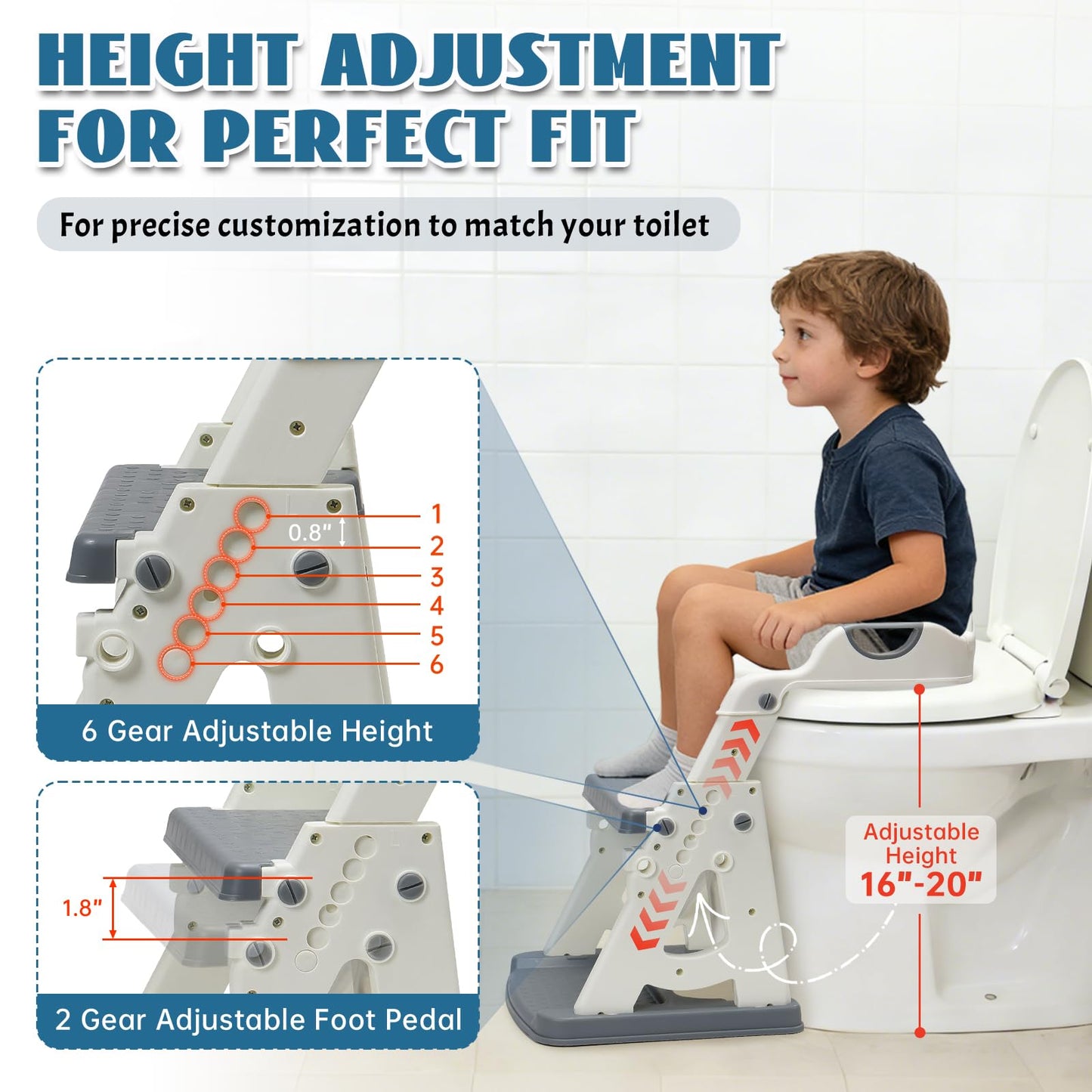 Potty Training Toilet Seat, Stable Potty Training Seat with Step Stool, 2 in 1 Toddler Toilet Seat with Steps for Kids Boys Girls, Toddler Potty Seat with Ladder, Splash Guard, Anti-Slip Pads (Gray)