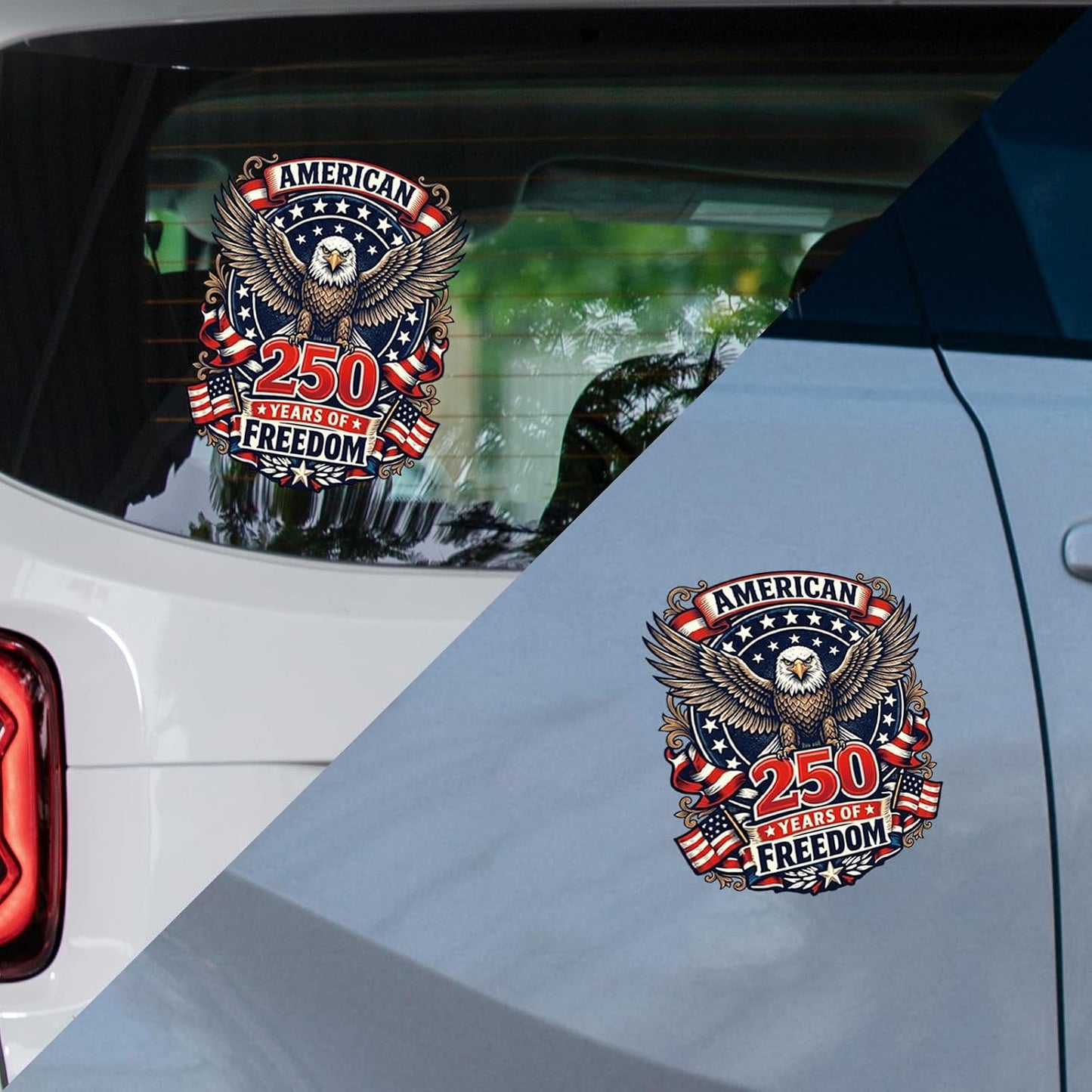 Dazoratix 250th Anniversary Car Decals - 7 Pcs Eagle 250 Years America Flag Merchandise American Patriotic USA 4th of July Independence Vinyl Rearview Mirror Stickers for Window Vehicle Tumbler Bumper BST326L