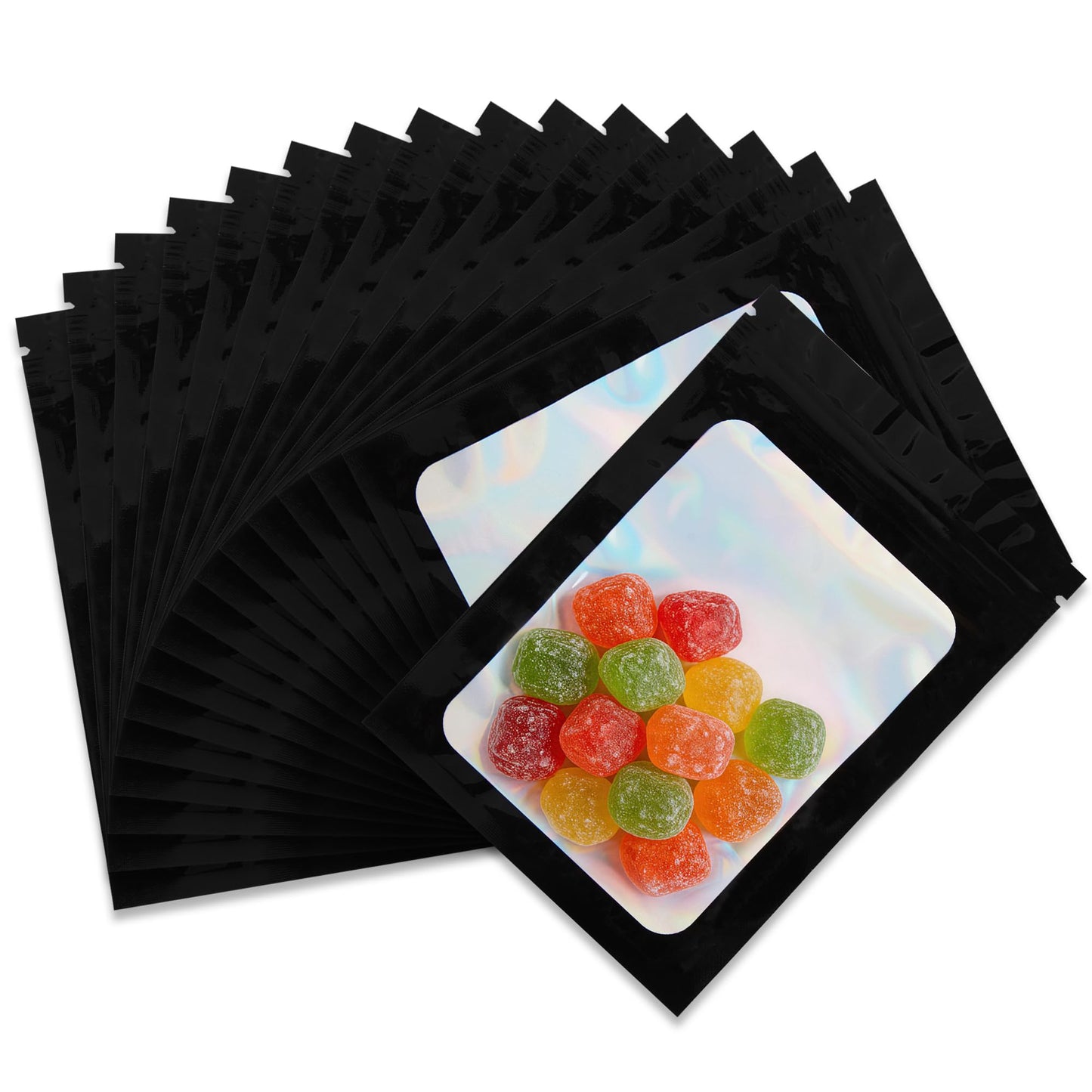 Holographic Mylar bags -100Pcs Self-Seal Resealable Zip Baggies with Clear Window, Smell Proof Laser Iridescent White 3x4.7 inch for Small Business Samples, Party favors,Snacks,Jewelry BST326L
