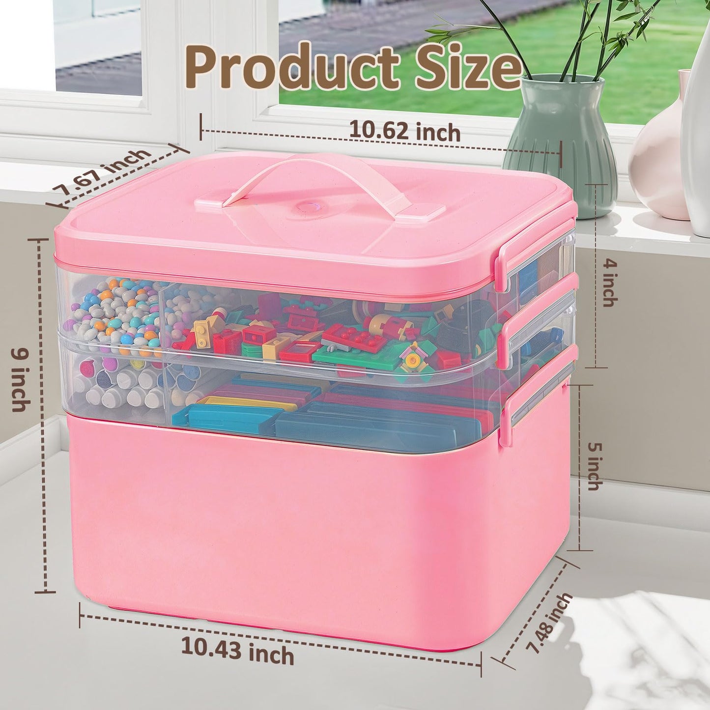 Gifhomfix 4-Layer Plastic Craft Organizers and Storage Box with Removable Trays, Storage Containers with lids and Handle, Art Supply Storage Organizer for Organizing Bead, Sewing, Tool（Green） BST220