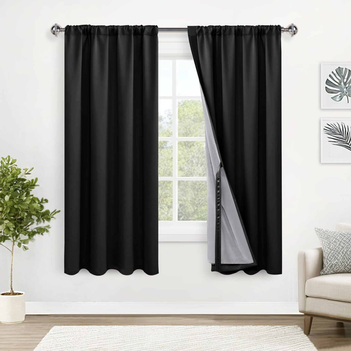 XWZO White Blackout Curtains with Tiebacks - Rod Pocket & Back Tab Heat and Full Light Blocking Window Panels for Bedroom/Nursery, 84 Inches Long Thermal Insulated Draperies, W42 x L84, Set of 2 BST326H