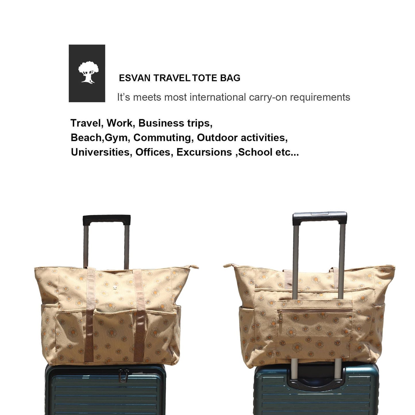 ESVAN Utility Tote Bag Weekender Duffle Bag with 13 Pockets - Perfect for Travel, Work, Gym, Beach, Teachers, and Nurses BST326H