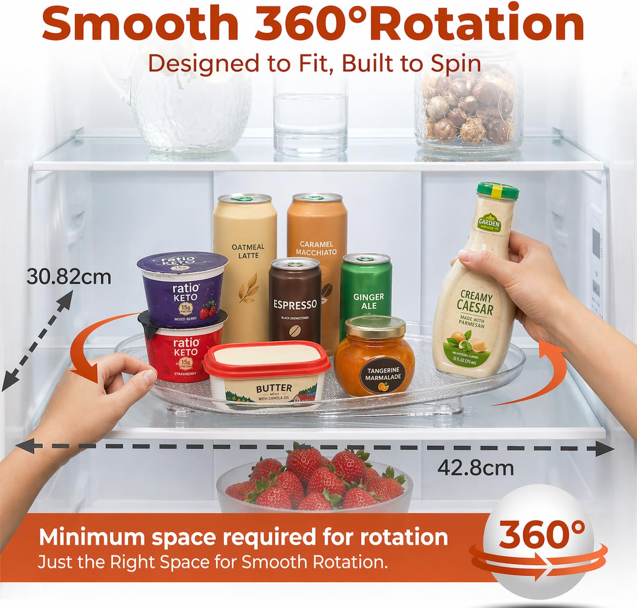 Oizeir Refrigerator Lazy Susan (2PK) - Clear Rectangular Fridge Organizer - Turntable Tray Lazy Susan for Refrigerator - Cabinet & Pantry Organizer - Smooth 360° Rotating Swivel Spinning Fridge Shelf BST220