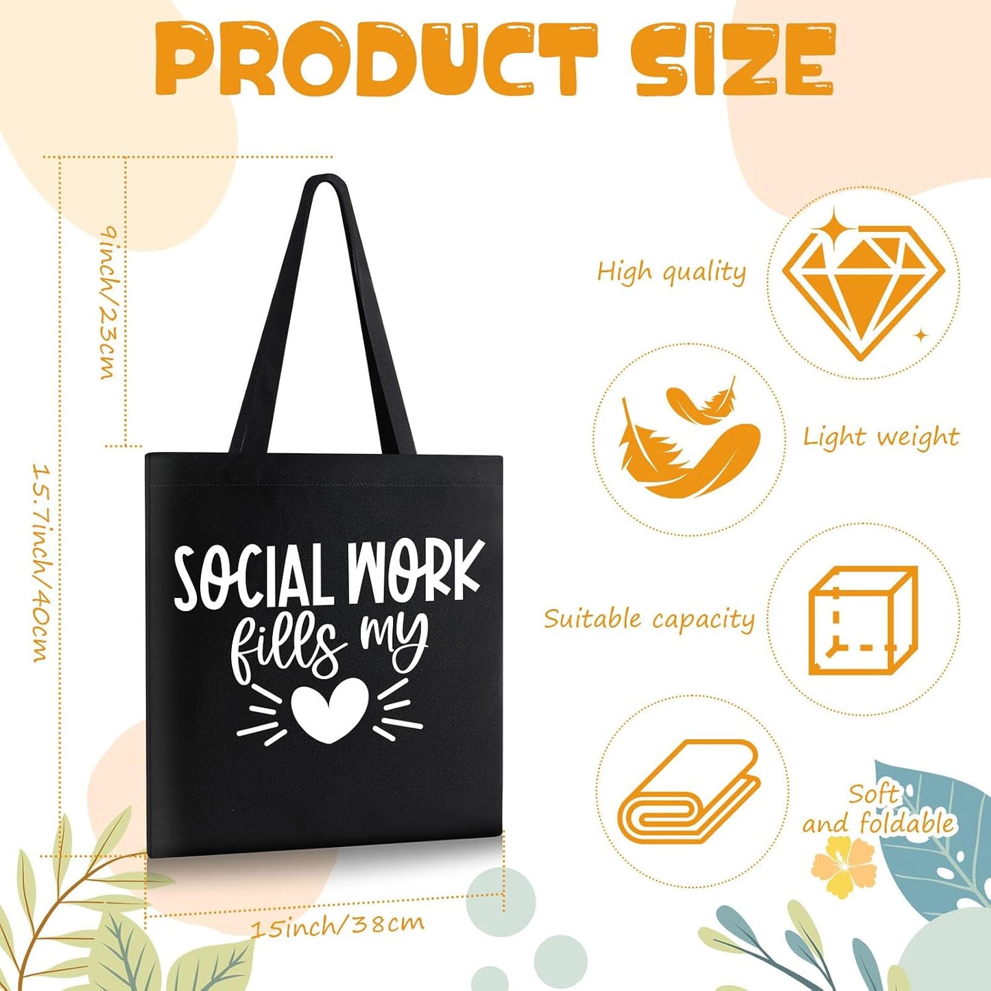 Paterr 20 Pcs Social Worker Appreciation Gift for Women Thank You Social Worker Gifts Canvas Tote Bag Bulk(White, Black) BST326H