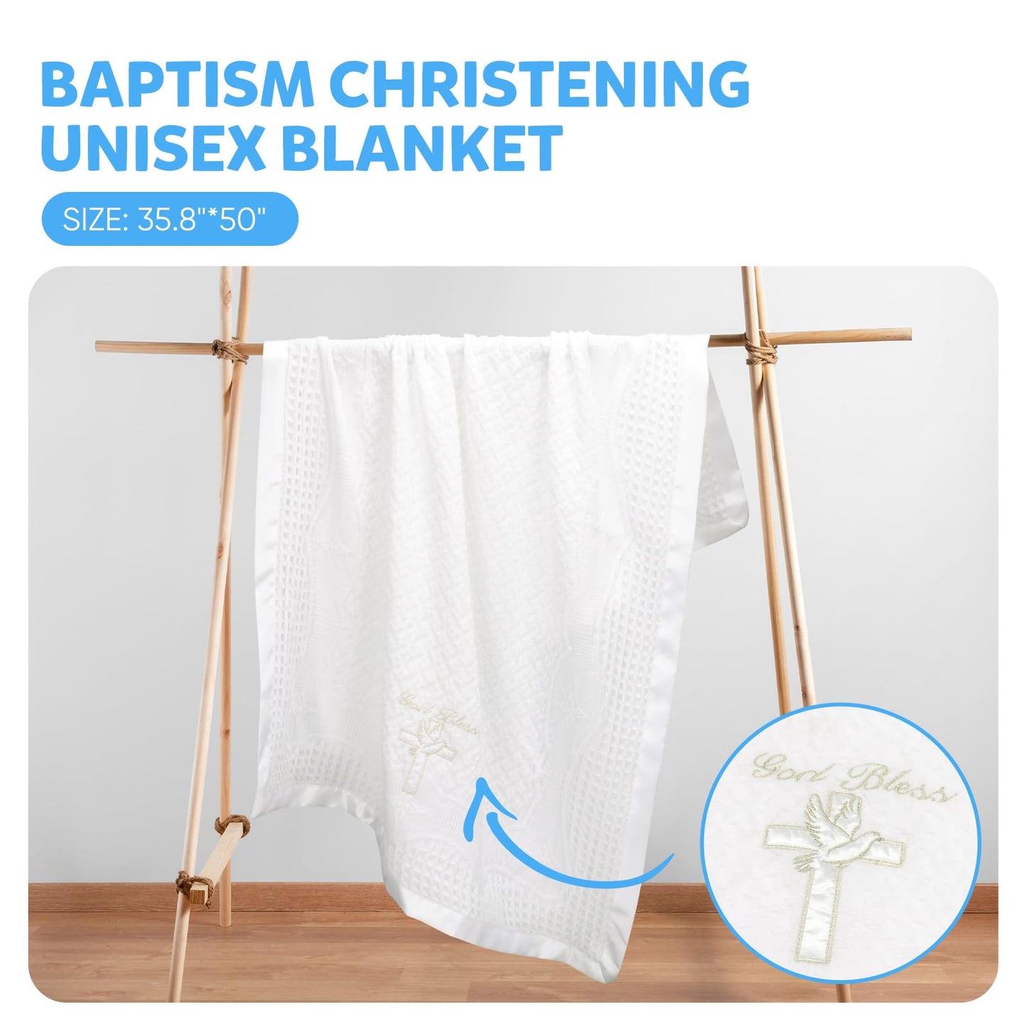 Baby Blanket White Baptism Gifts for Girl Boys First Communion Christening Christian Gifts for Kids White Soft Crochet Knitted Towel BST326H