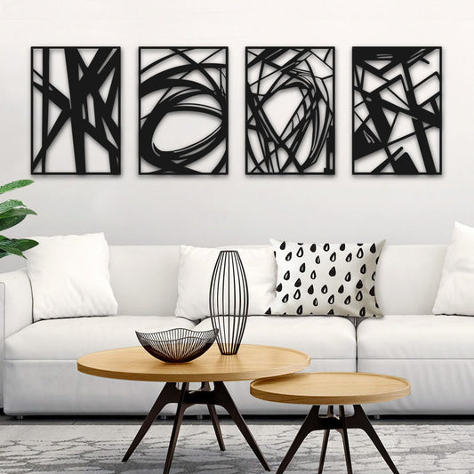 Bakovity Black Abstract Wall Art, Metal Art Wall Decor, Large Geometry Art, Modern 3D Abstract Wall Sculptures for Bedroom Bathroom Living Room (4 Pack, 16 x 11 in) BST220