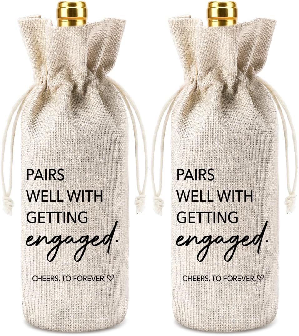 2Pcs Engagement Gifts for Couples Newly Engaged, Pairs Well with Getting Engaged Wine Bag for Bride to Be Future Mrs, She Said Yes Gifts for Her Him, Bridal Shower Engagement Party Decorations BST202