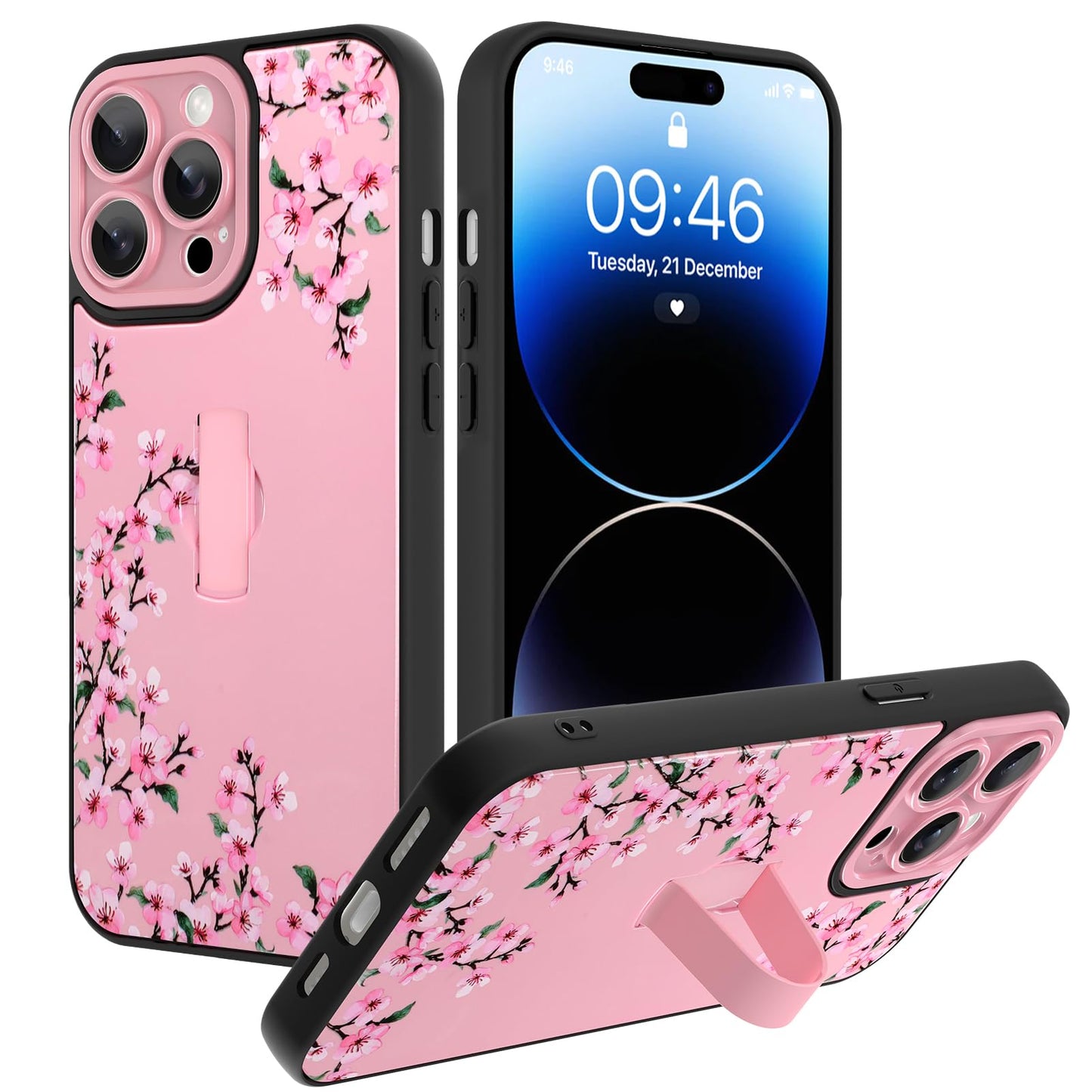 Compatible with iPhone 13 Case, Cute Cheetah Leopard Pattern | Built in Adjustable Wrist Strap Grip Hand Holder Stand Shockproof Kickstand Cover for Women Girls (Black White) WN420