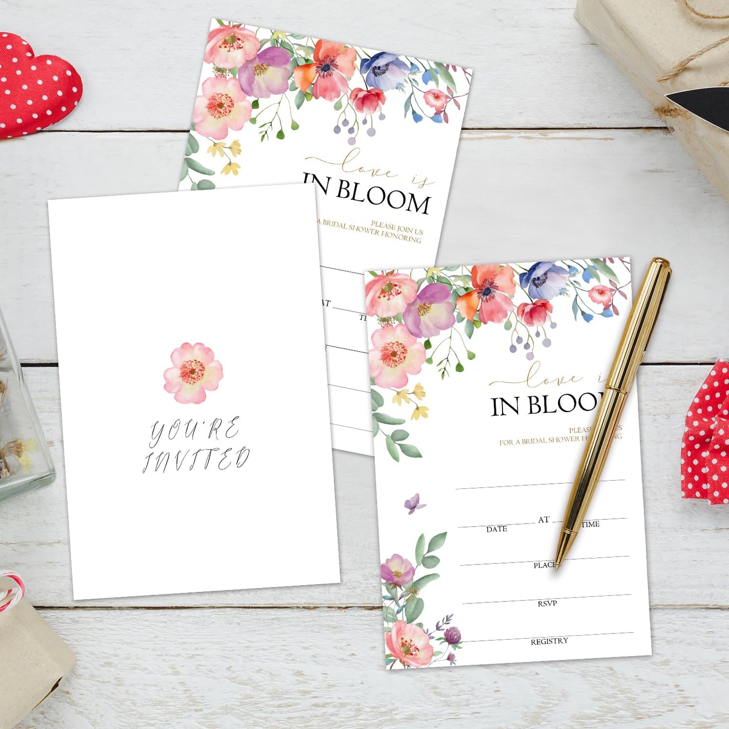 50 Years Anniversary Bridal Shower Invitations Cards, Set of 25 Gold Foil Floral Fill in Style 50th Year Wedding Invites Cards with Envelopes for Couples Marriage Party Supplies-T05 WN420