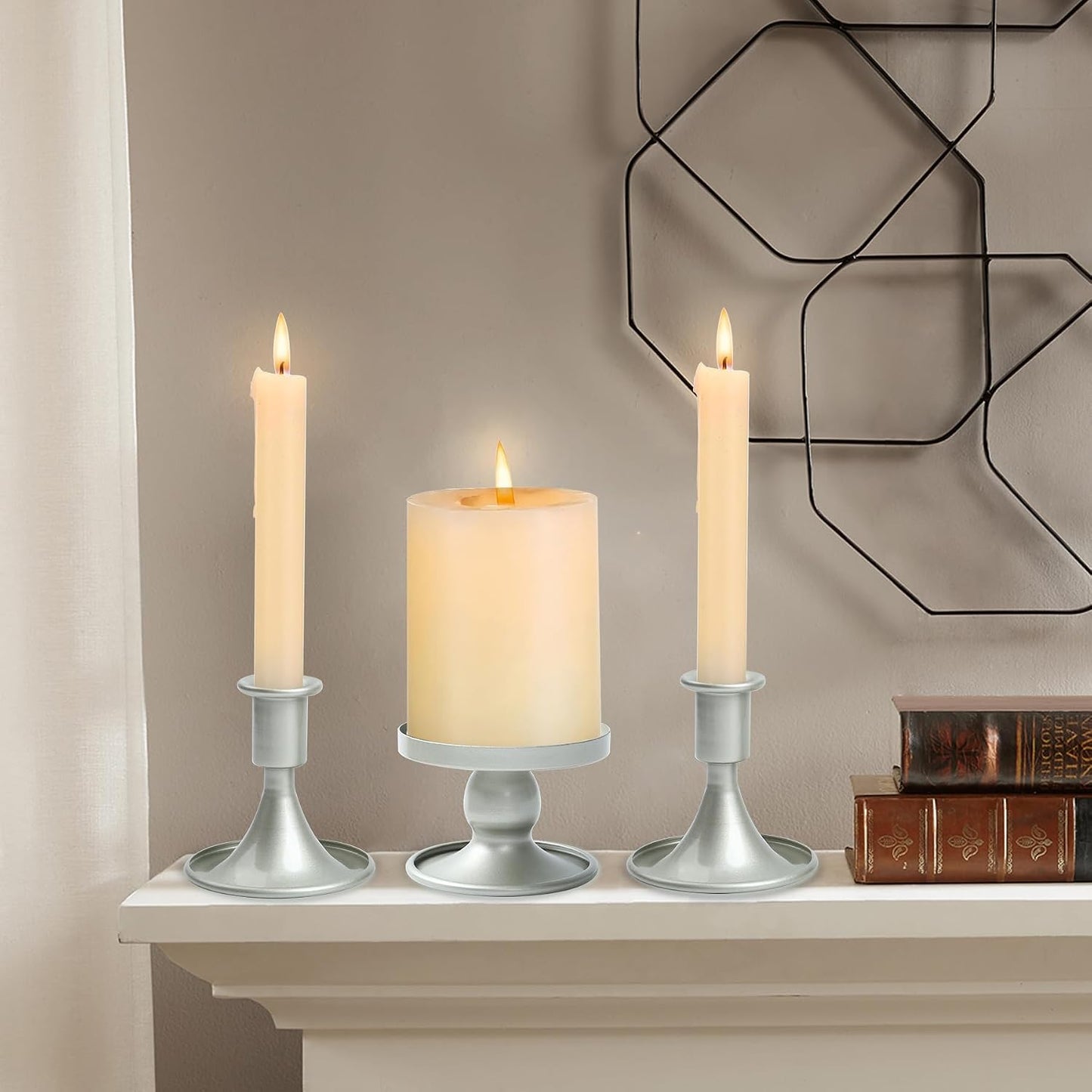 Unity Candle Holder - Unity Candle Holders for Weddings, Metal Unity Candlestick Holder Set of 3, Decorative Unity Candle Stand for Wedding Ceremony Table Centerpiece Decoration Gift (Silver) BST202