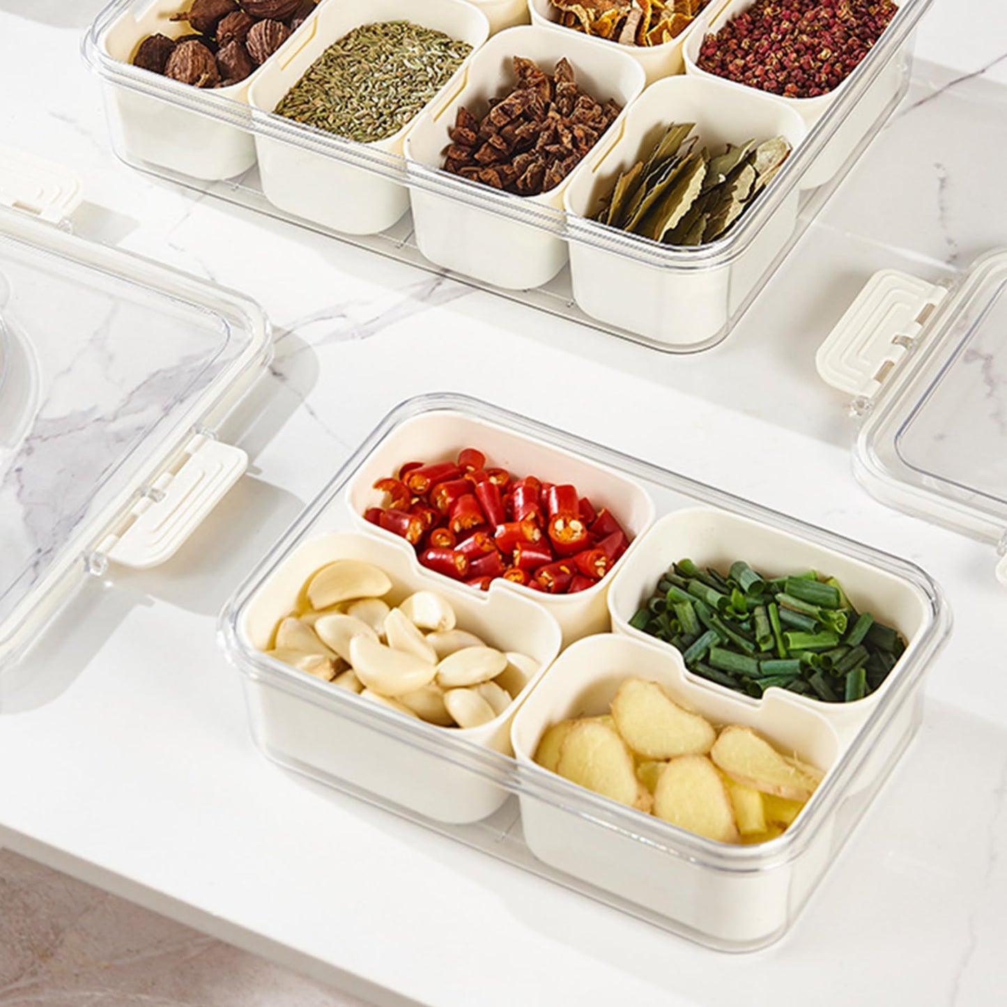 VOUKEN 2PCS Plastic Divided Serving Tray with Lid Snackle Box Charcuterie Container Portable Snack Platters Organizer for Candy, Fruits, Snacks, Nuts, for Party, Entertaining, Picnic (8 Compartment) BST326H