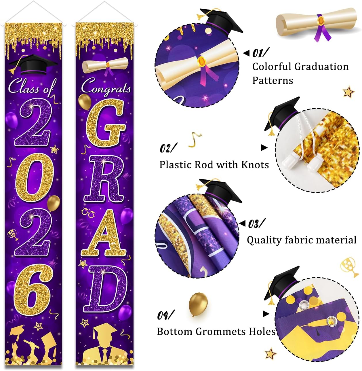 Graduation Decorations Class of 2026 Purple and Gold Congrats Grad Banner and You Did It Door Cover for High School College Graduation Party Supplies(Purple) BST326H