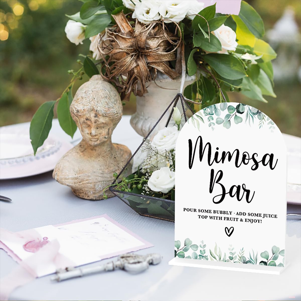 Acrylic Wedding Sign Bubble Send Off Signs for Ceremony Modern Calligraphy Arch Acrylic Table Top Signs for Wedding Reception and Event Party Table Decor (White Eucalyptus Leaves) BST326L