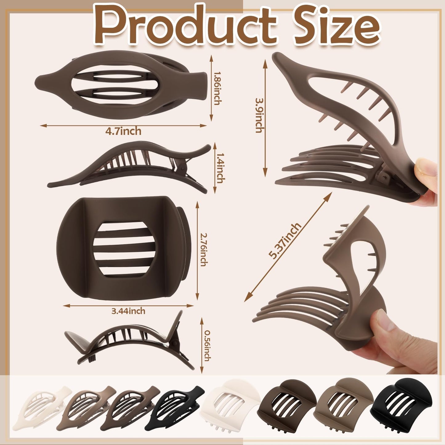 8 Pcs Flat Hair Clips for Women, 2 Styles Large Flat Claw Clips for Women, Strong Hold Non-slip French Hair Clips for Thick Thin Hair, Neutral Color WN420
