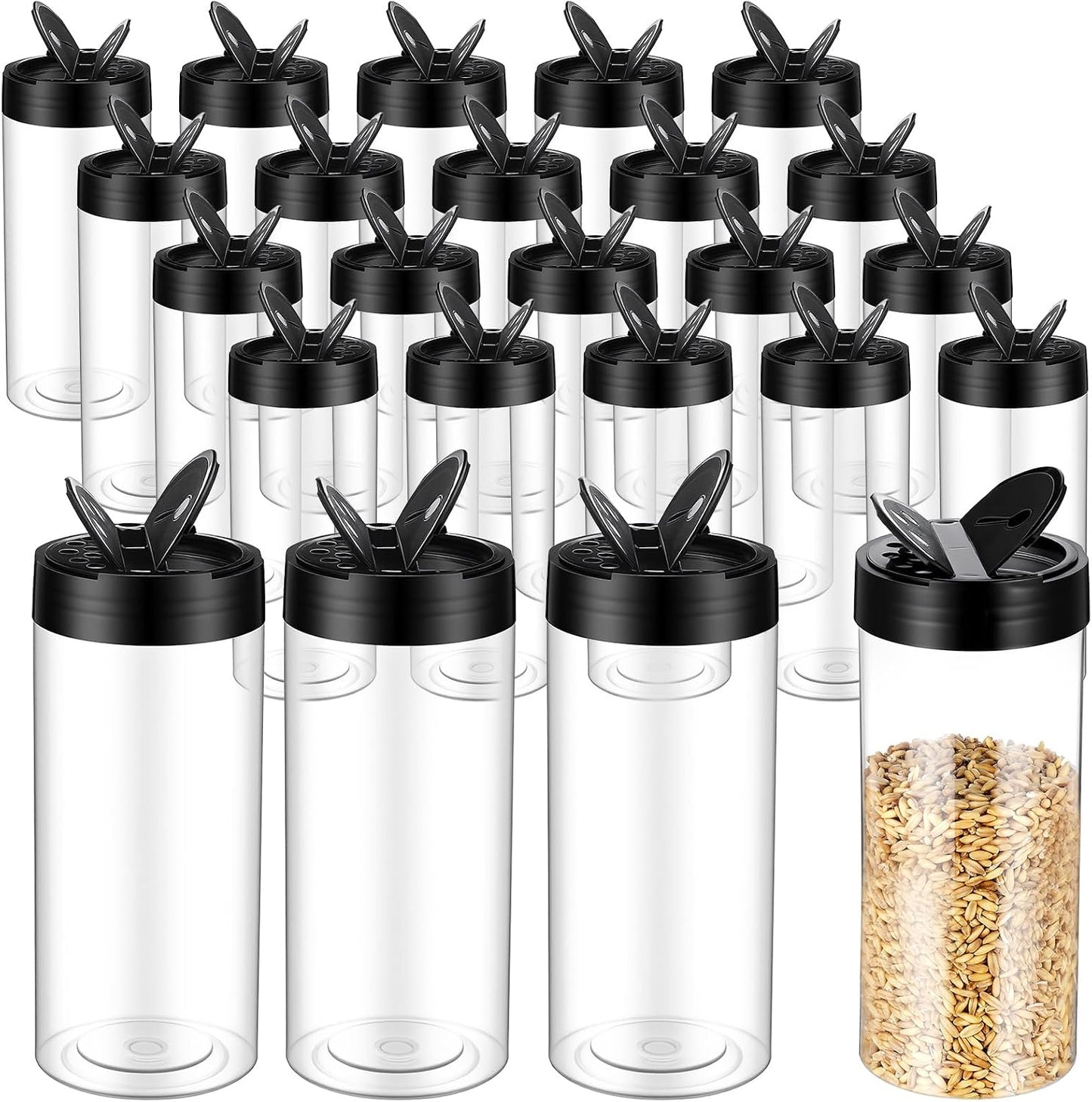 21pcs 16 oz Plastic Spice Jars with Shaker Lids,Clear Black Spice Bottles Containers,Reusable Seasoning Jars for Kitchen Storing and Dispensing BST220