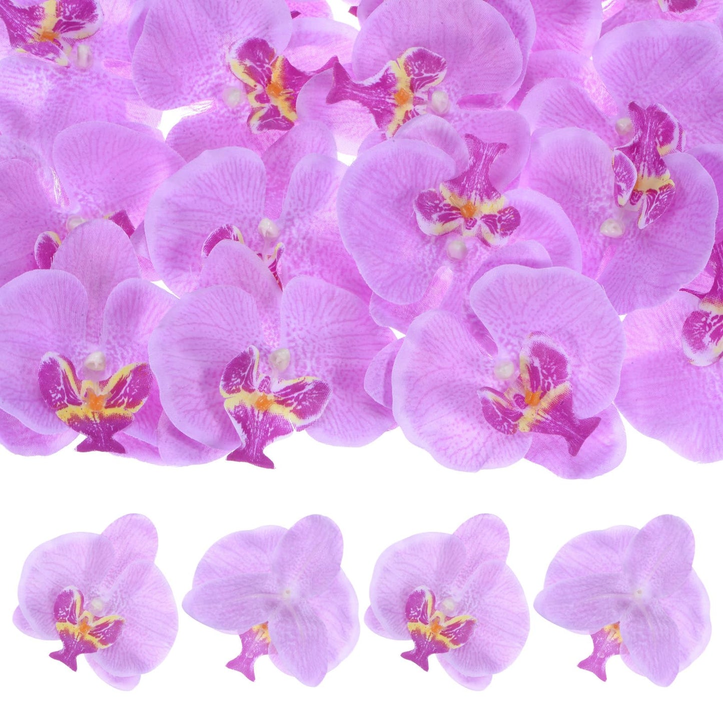 M METERXITY 20-Pack Artificial Orchid Flower Heads, Silk Faux Butterfly Flowers Head for Wedding/Bouquet/Bridal/Party Decor, Fake Phalaenopsis Petals Bulk [2.76 Inch, Dark Purple] BST220