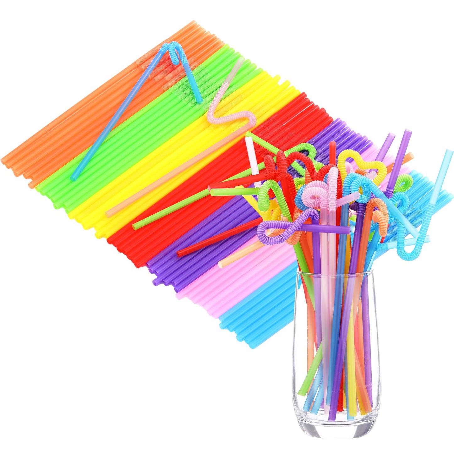 Qinyoung 200 Pcs Flexible Plastic Straws, Disposable Bendy Drinking Straws, 13" Extra Long Fancy Drinking Supplies for Summer Party Party Decoration Juice Restaurants Cafe Bars Birthday(Clear) WN420