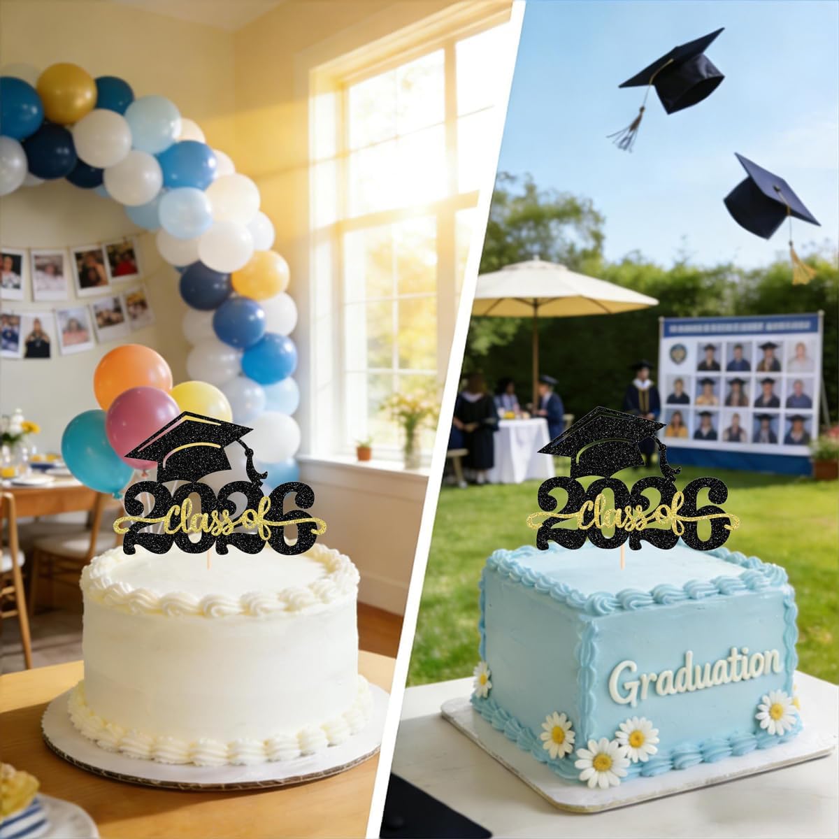 2 Pack Class of 2026 Cake Topper Congrats Grad Cap Graduation Cake | for 2026 Graduation Party Cake Decorations Supplies BST202