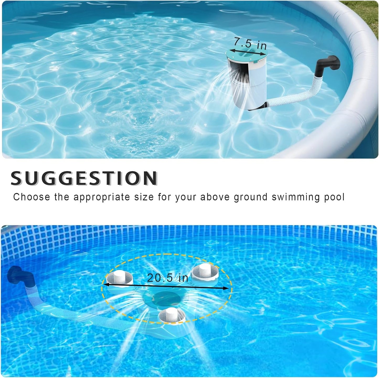 Surface Float Skimmer,No Installation Required, no Adjustable Bracket Required,Comes with 10 Filter Socks, Special Note: Skimmer Rate not exceeding 1100 GPH(Turquoise) WN420