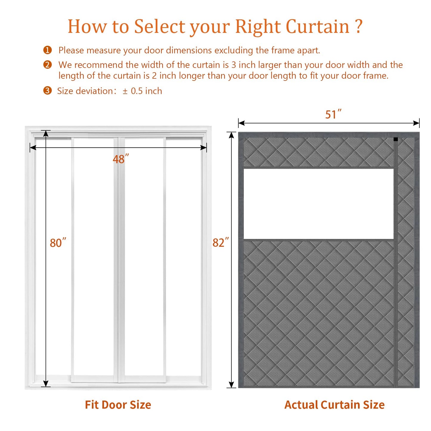 Thermal Door Curtain Fits Doors Size 38"x80"，Curtain Size 41"x82", Magnetic Insulated Curtain Side Open Keep Warm in Winter Cool in Summer,Diamond Pattern,Gray WN420