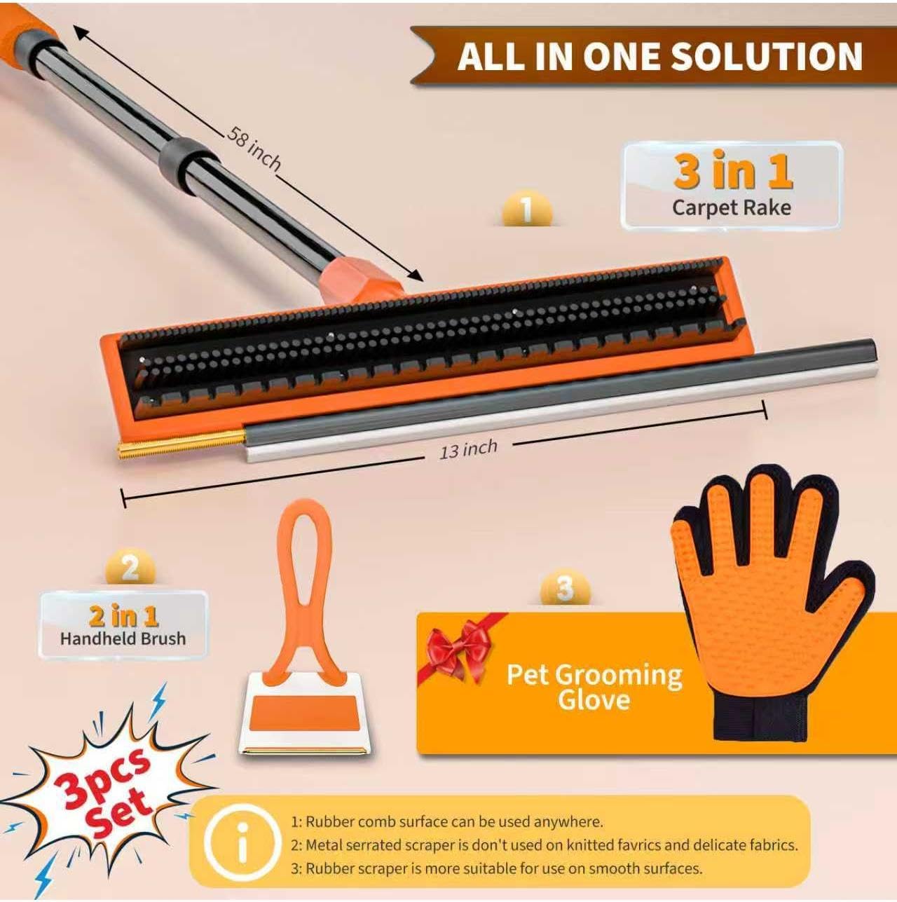 3 in 1 Pet Hair Removal Tool Set, Carpet Rake for Pet Hair Removal 93