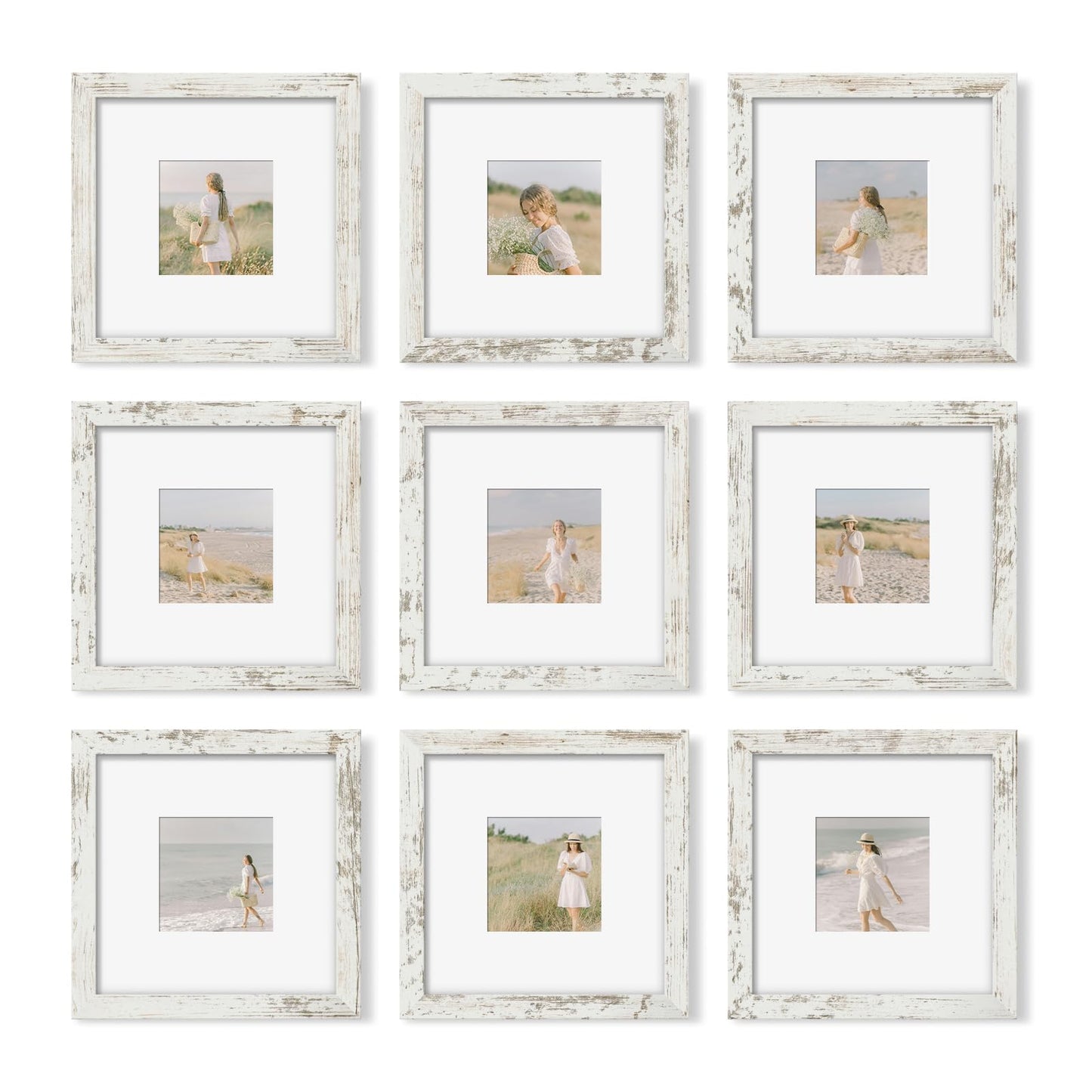 YESKAY 8x10 Picture Frame Set of 9, Display Pictures 5x7 with Mat or 8 x 10 Without Mat, Multi Photo Frames for Wall Mounting or Table Top Display, Blue BST326H