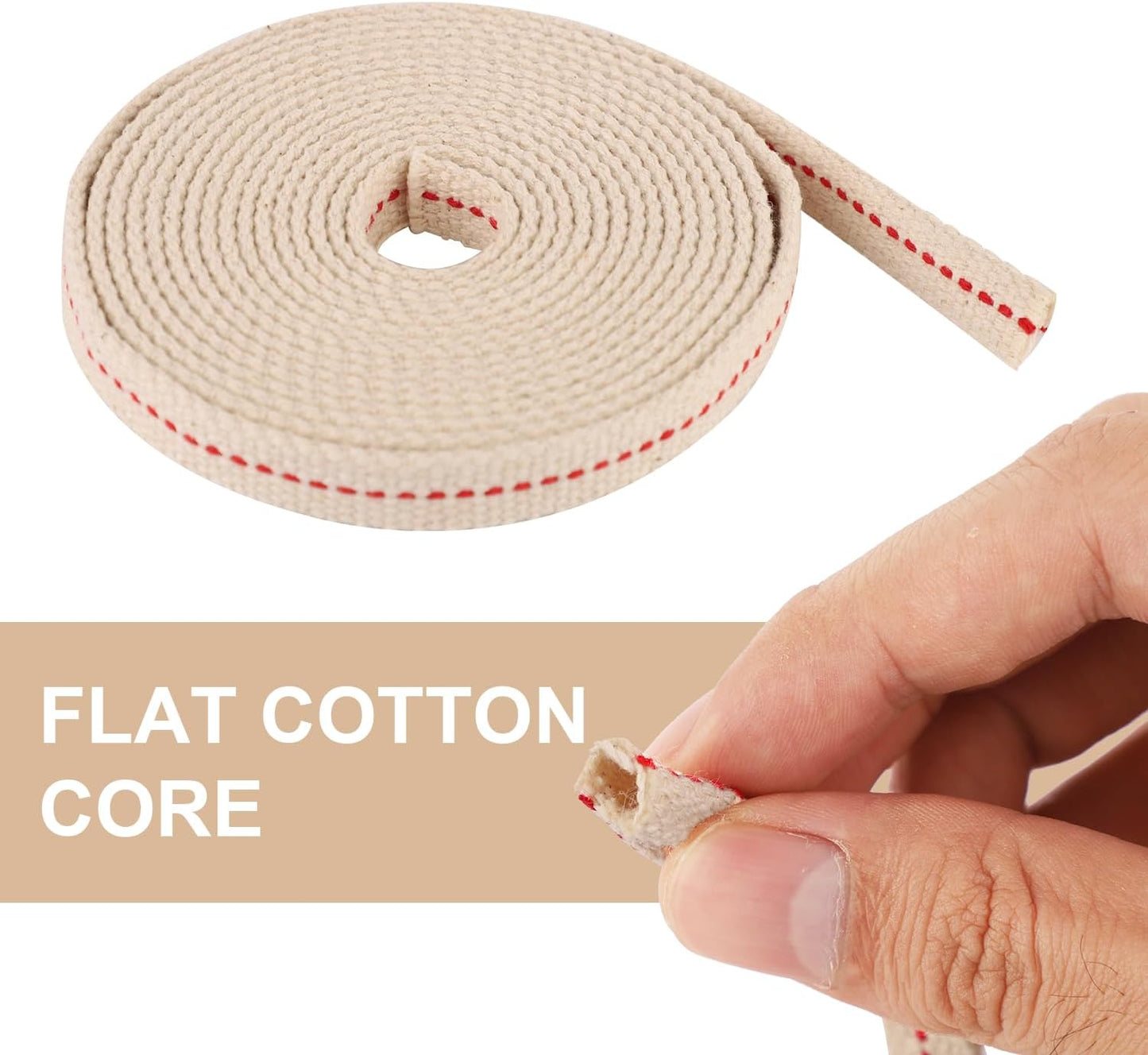 Oil Lamp Wicks, 1/2in Total Length 9.84ft Cotton Flat Oil Lantern Wicks Cotton Flat Wick for Paraffin Oil Wicks for Oil Lamps with Red Stitch Replacement Parts for Kerosene Burner Lamp(White) BST326L