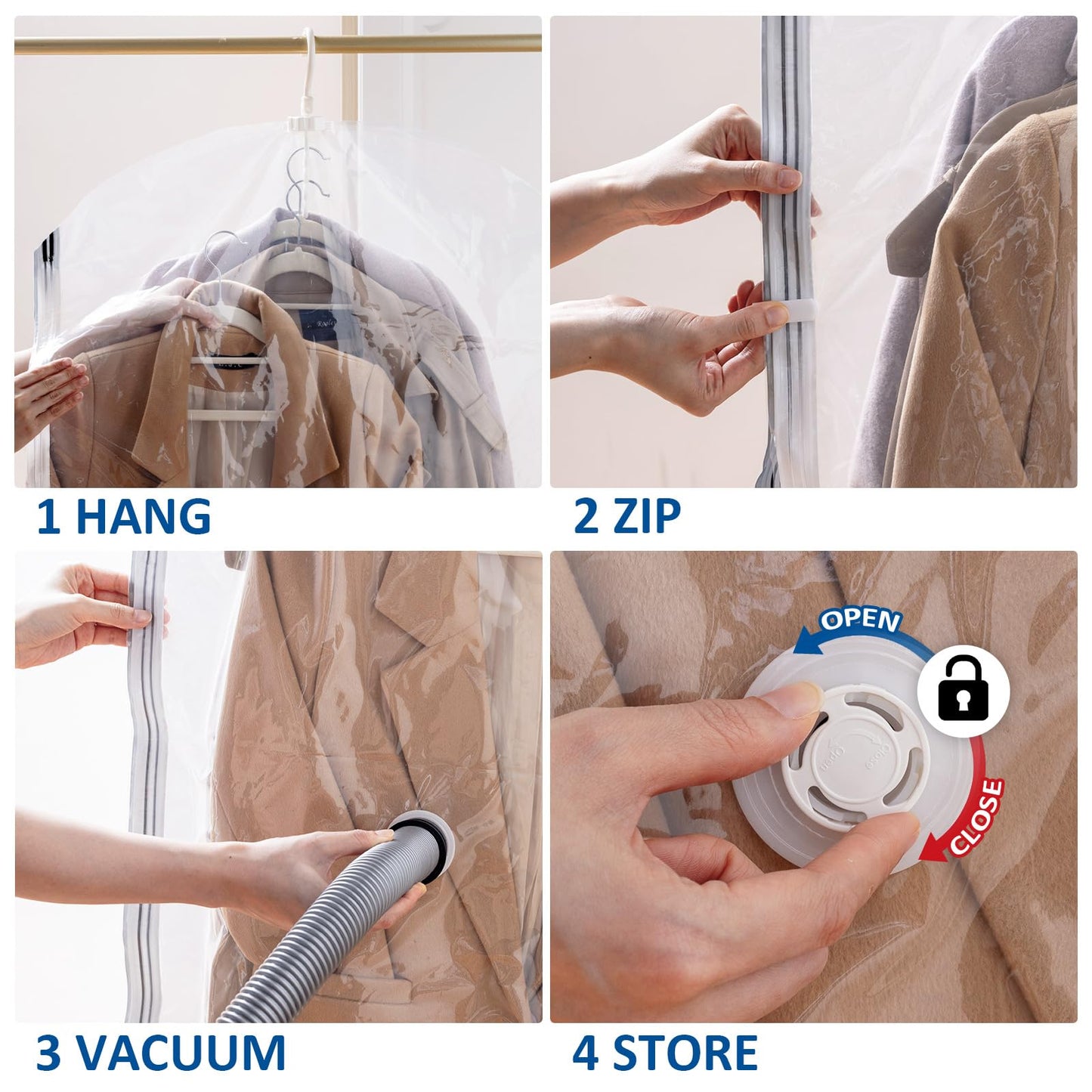 Hanging Vacuum Storage Bags, 6 Pack Hanging Storage Bags for Clothes With Electric Pump N27