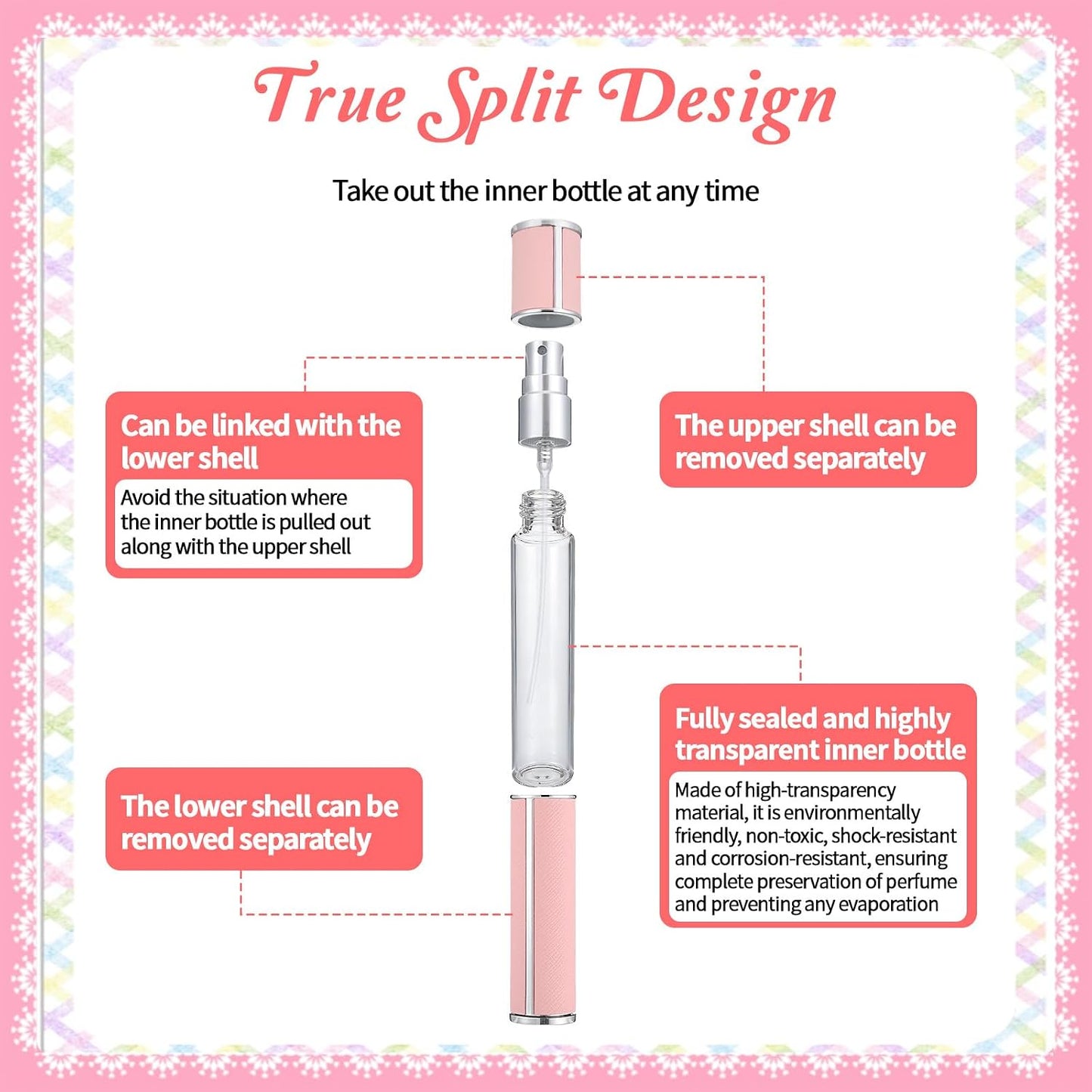 2PCS Travel Perfume Bottle 10ml Atomizer Perfume Spray Bottle Mini Portable Cologne Dispenser Leather Empty Fragrance Pump Dispenser for Many Scenes Gifts Small Pink Refill Sample BST202