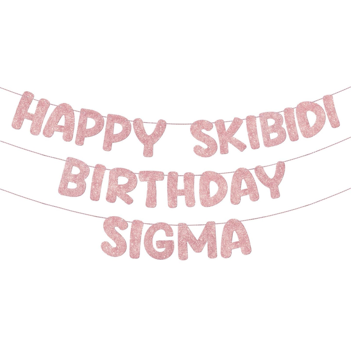 Fulmoon Pre Strung Happy Skibidi Birthday Sigma Banner Glitter Funny Zoomer Gen Z Slang Birthday Party Supplies Gen Z Slag Party Decorations Sign Gift(Champagne Gold) WN420