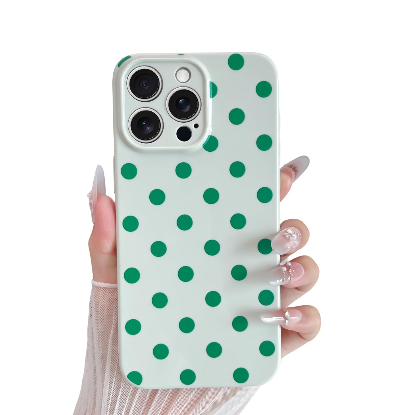 Skyseaco Compatible with iPhone 15 Case Cute Polka Dot Phone Case Soft Slim TPU Shockproof Phone Cover Full Camera Protection for Women Girls - Black WN420