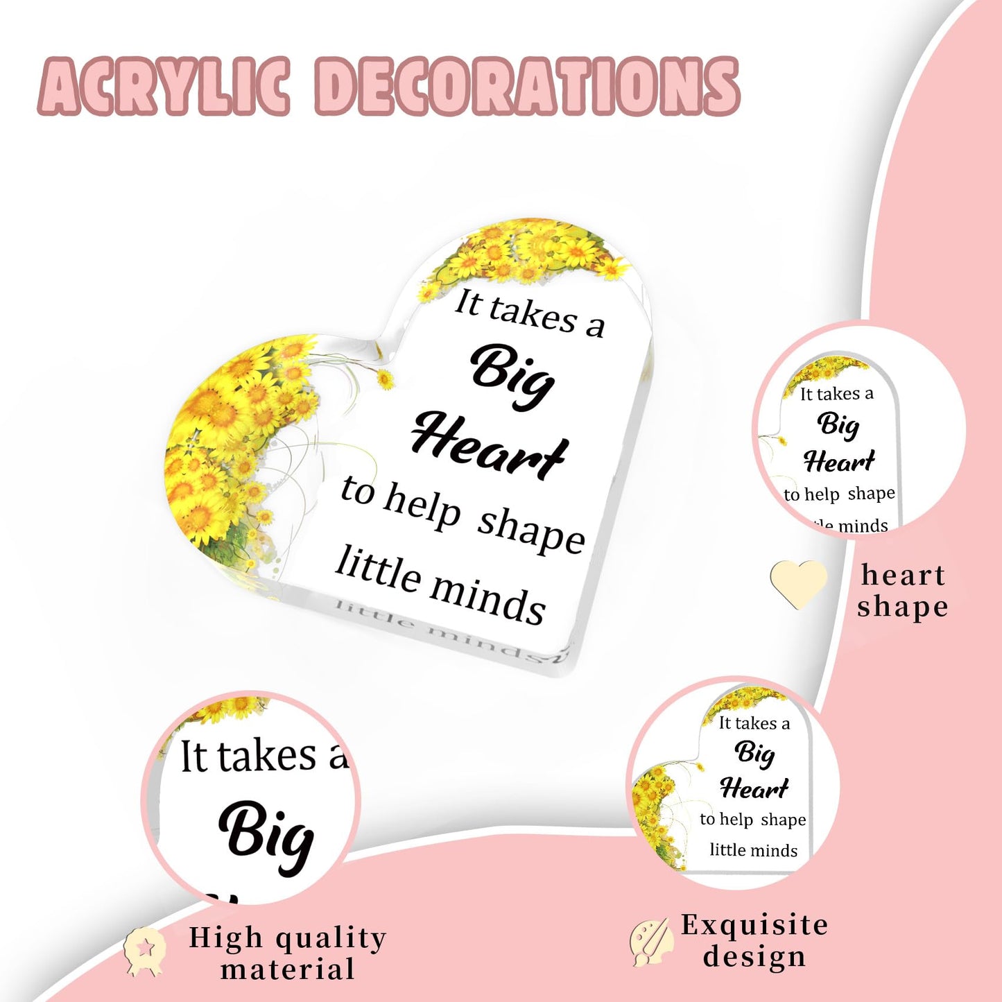 Teacher Appreciation Gifts End of Year Thank You Christmas Retirement Back to School Graduation Halloween Thanksgiving Teacher Gifts for Women Acrylic Plaque Decor with Sunflower for Teachers BST326L