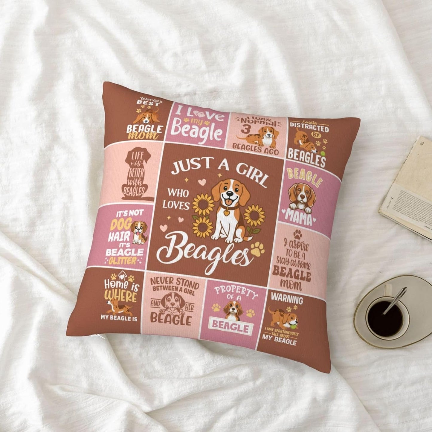 Beagle Dog Mom Gifts for Women, Mothers Day Beagle Mom Gifts for Beagle Lovers, Beagle Dog Themed Gifts Throw Pillow Cover 18×18 Inches BST326L
