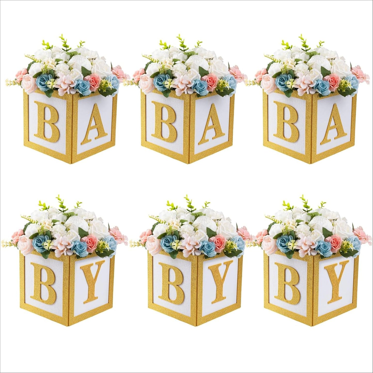 6 Set Baby Shower Centerpieces for Table 8 Inch Felt Boxes with Baby Letters for Boy/Girl Neutra,Baby Shower, Gender Revea Party Table Decor BST202