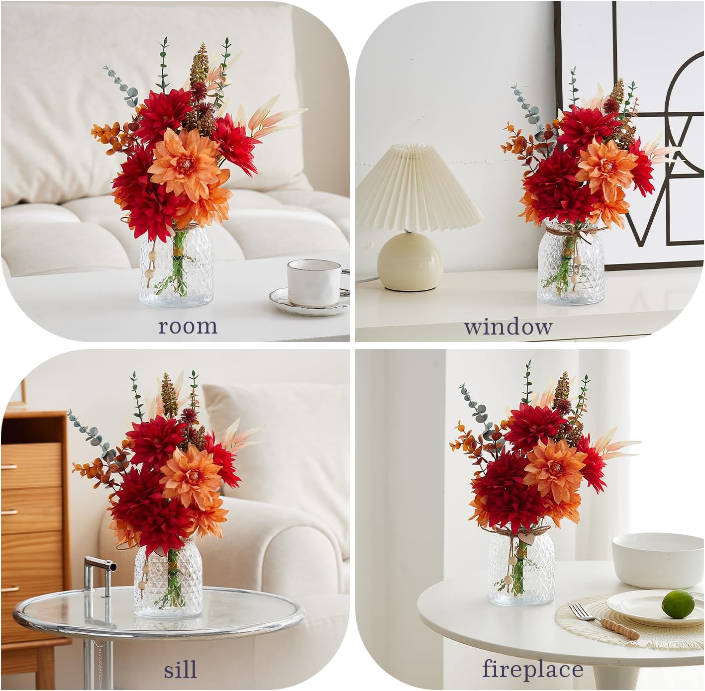 Fake Flowers with Vase, Faux Flowers in Vase, Red Silk tassel Flower Artificial Flowers bulk Arrangements for Home Decor for Living Room Bathroom Office Table Centerpiece Shelf Decoration BST326H