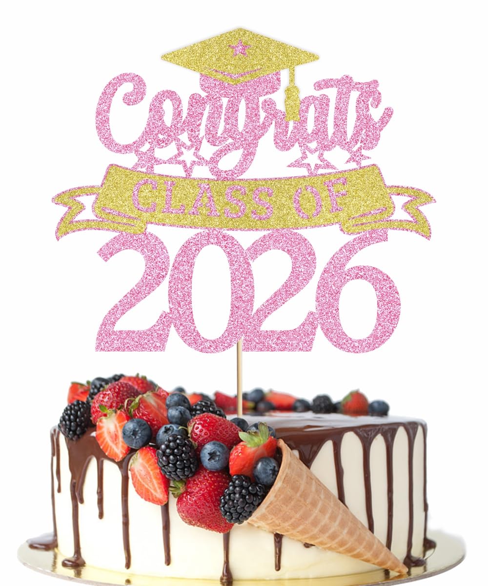 Congratulations Cake Topper,Congratulations 2026 Graduation | Cake Topper,Graduation, Wedding, Retirement, Birthday, Anniversary, Celebration Party Decorations Supplies (Black Gold) BST202