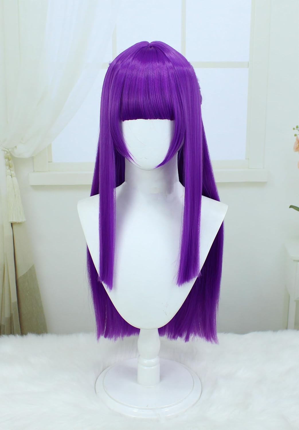Women's Long Purple Straight Hair Wig with Bangs Halloween Character Costume Wig (Purple/Long 2) WN420
