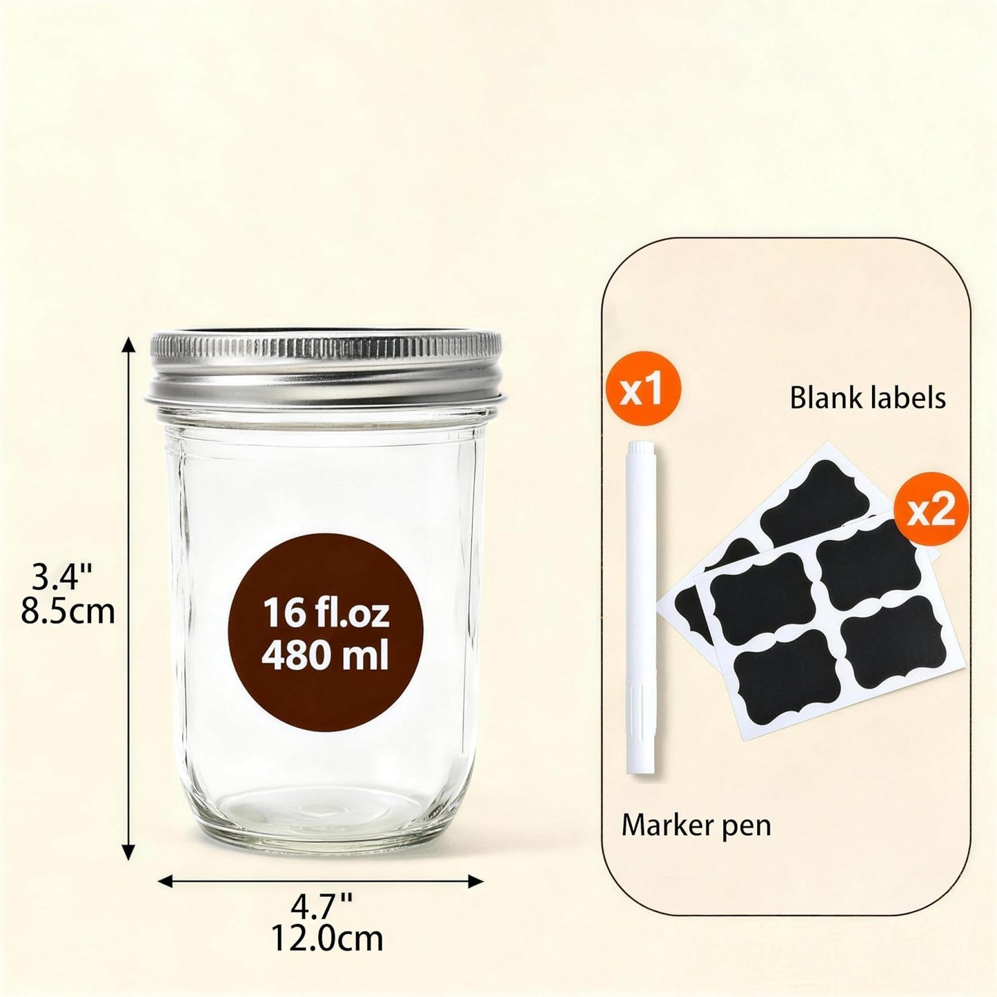 16 oz Mason Jars with Airtight Metal Lids & Bands [8 Pack], Multi-Use Storage Jars for Fermenting, Pickling, Freezing, Preserving, Meal Prep & Home Décor (500ml 16oz) WN420