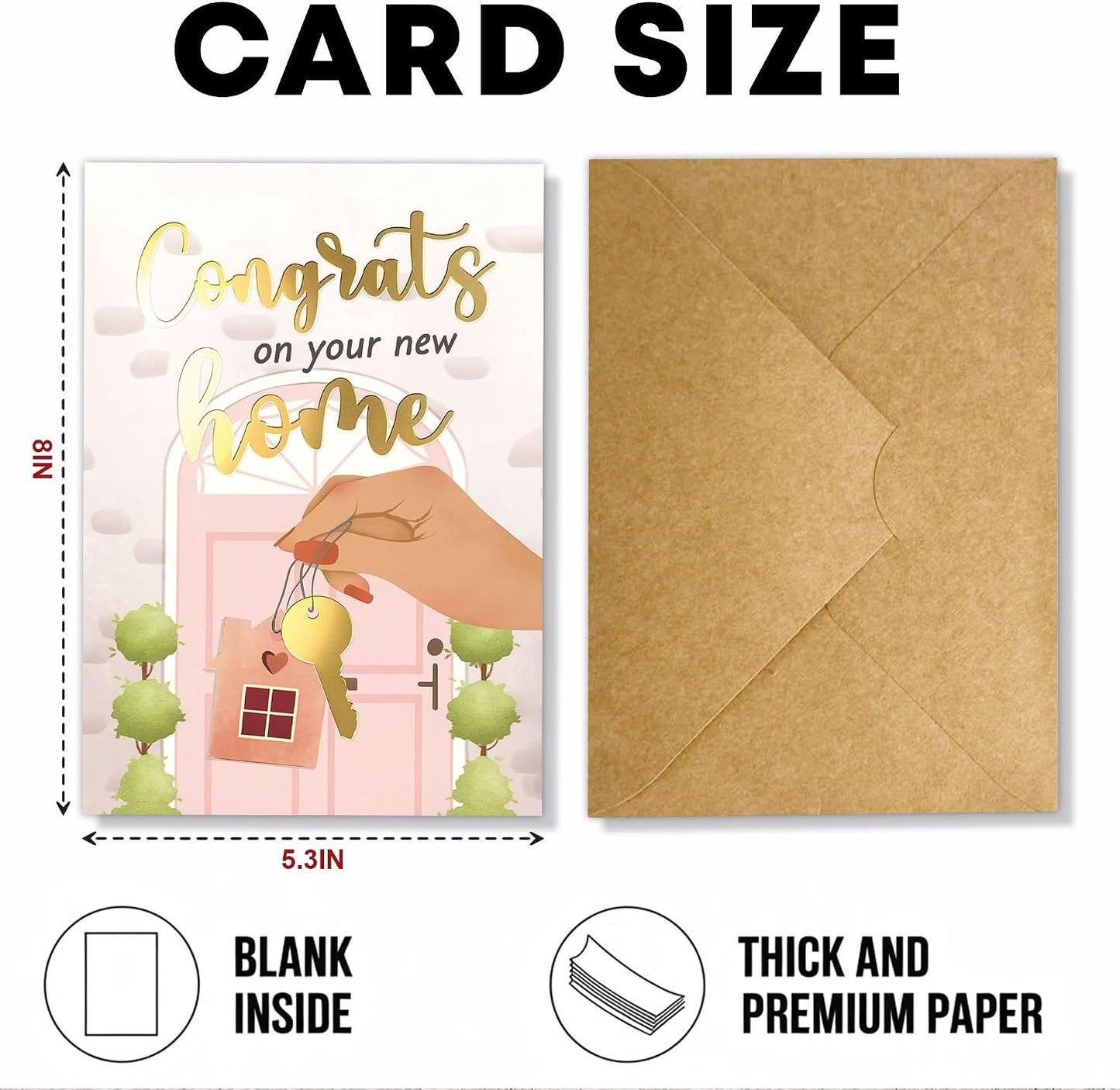 Congrats on Your New Home Housewarming Greeting with Gold Lettering and Key Design, Funny Congratulations Gift for New Homeowners, First-Time Buyers, Friends, Neighbors, Real Estate Clients Single 5.3''x8'' with Envelope BST326L