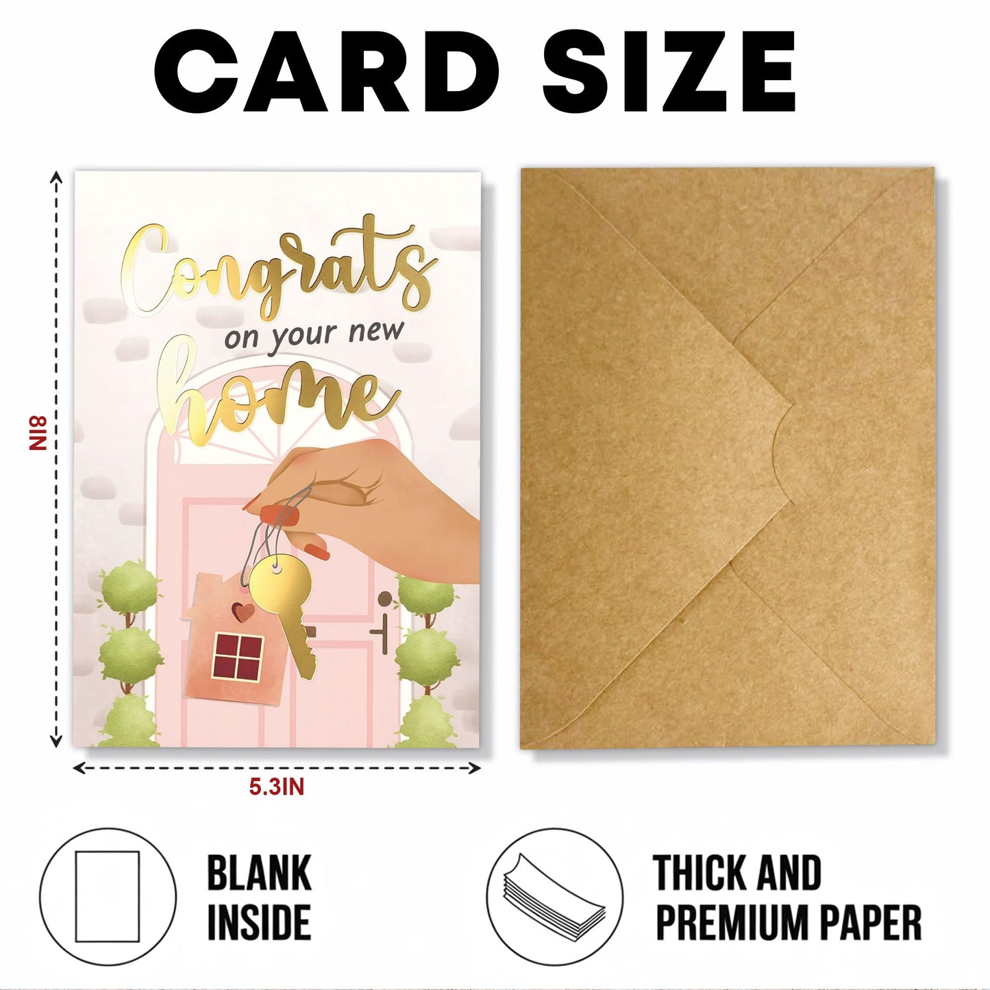 Congrats on Your New Home Housewarming Greeting with Gold Lettering and Key Design, Funny Congratulations Gift for New Homeowners, First-Time Buyers, Friends, Neighbors, Real Estate Clients Single 5.3''x8'' with Envelope BST326L