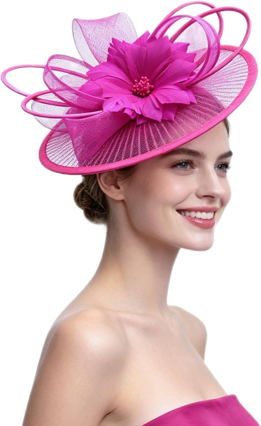 SAFERIN Elegant Women's Fascinator Hat with Veil and Feather Hair Clip Headpiece for Weddings Tea Party WN420