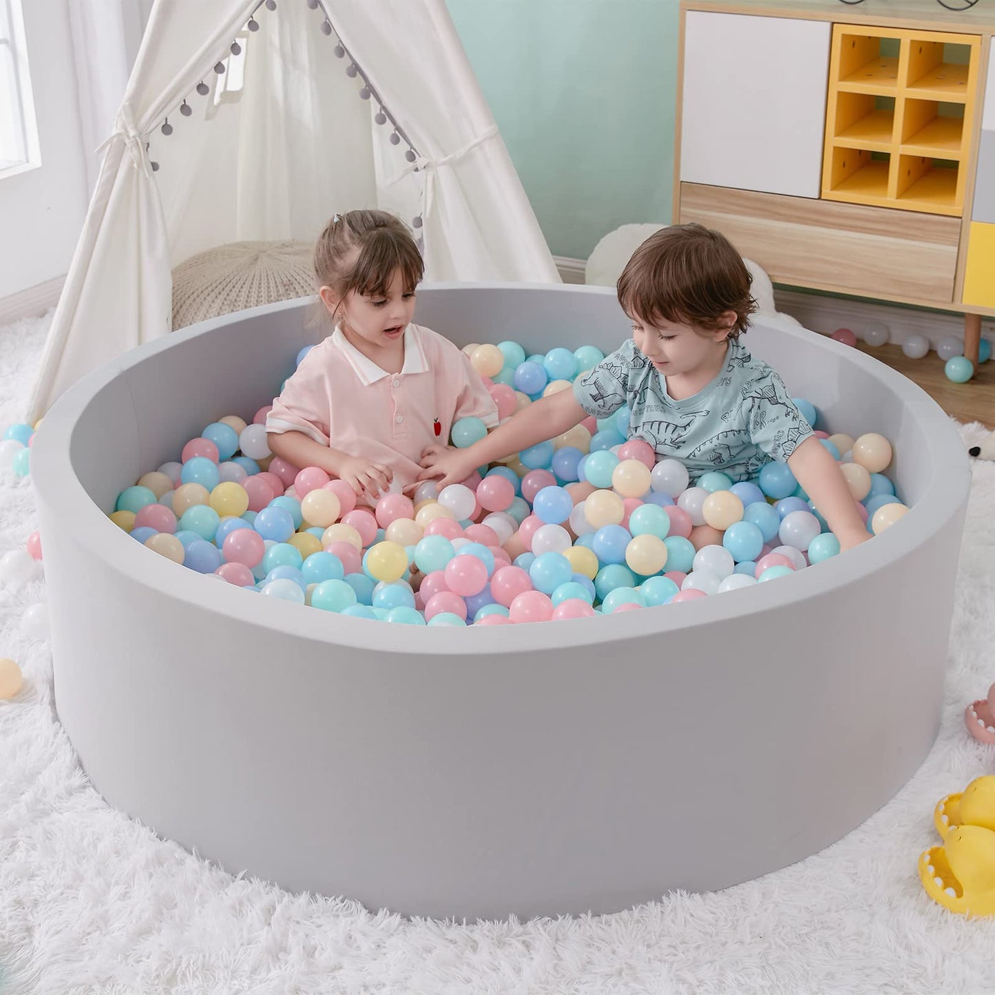 SHJADE Foam Ball Pit, 35.4"x 11.8" Ball Pits for Toddlers-Pink | Soft Memory Sponge Round Playpen Ball Pool for Kids, Ideal Gift for Babies, Indoor and Outdoor Game, Balls not Included DD1210