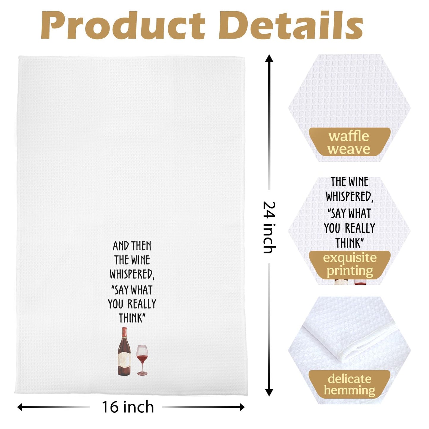 Funny Wine Kitchen Decor - Wine Gifts Waffle Dish Towels for Kitchen, Hostess Gifts Hand Towels, Housewarming Gift Tea Towel, 16x24 Inch BST220