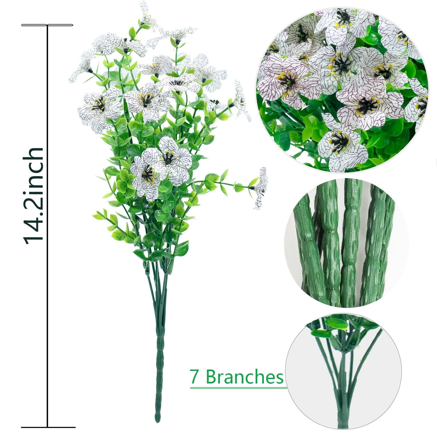8 Bundles Outdoor Artificial Flowers,UV Resistant Fake Flowers Outdoor Plastic Plants Faux Silk Flower for Outside Indoor Decoration(Blue) BST202