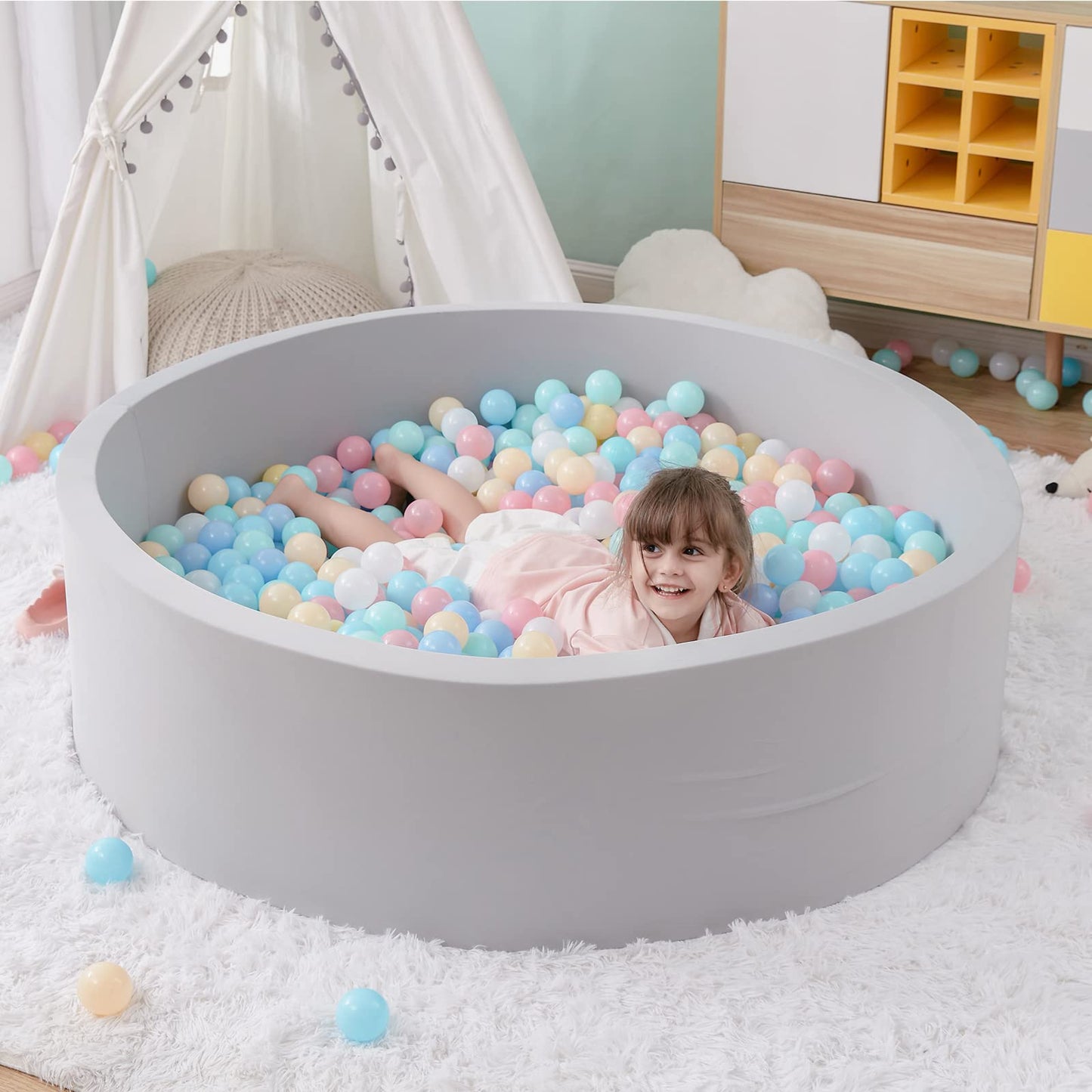 SHJADE Foam Ball Pit, 35.4"x 11.8" Ball Pits for Toddlers-Pink | Soft Memory Sponge Round Playpen Ball Pool for Kids, Ideal Gift for Babies, Indoor and Outdoor Game, Balls not Included DD1210