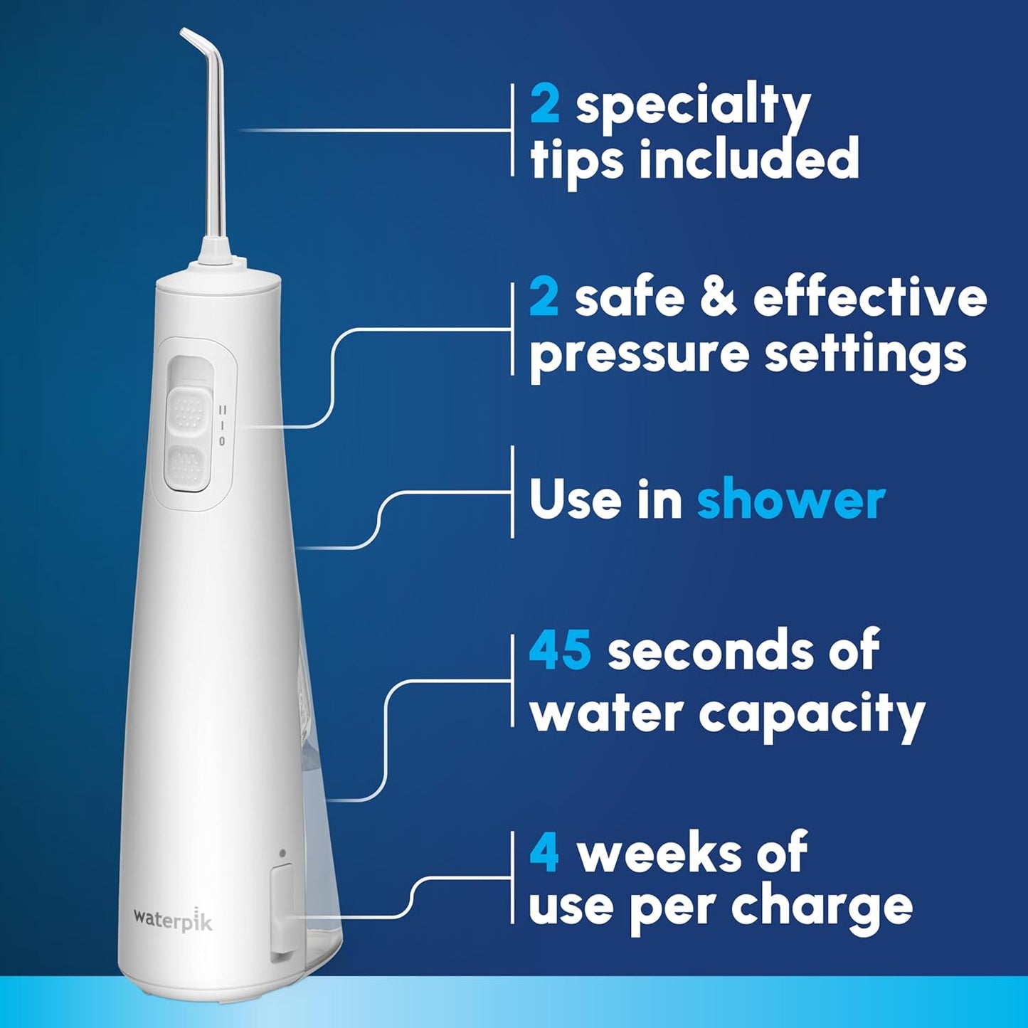 Waterpik Cordless Pulse 3100 Rechargeable Portable Water Flosser for Teeth, Gums, Braces Care and Travel with 2 Flossing Tips, Waterproof for Shower Use, ADA Accepted, WF-20 White, Amazon Exclusive DD1210